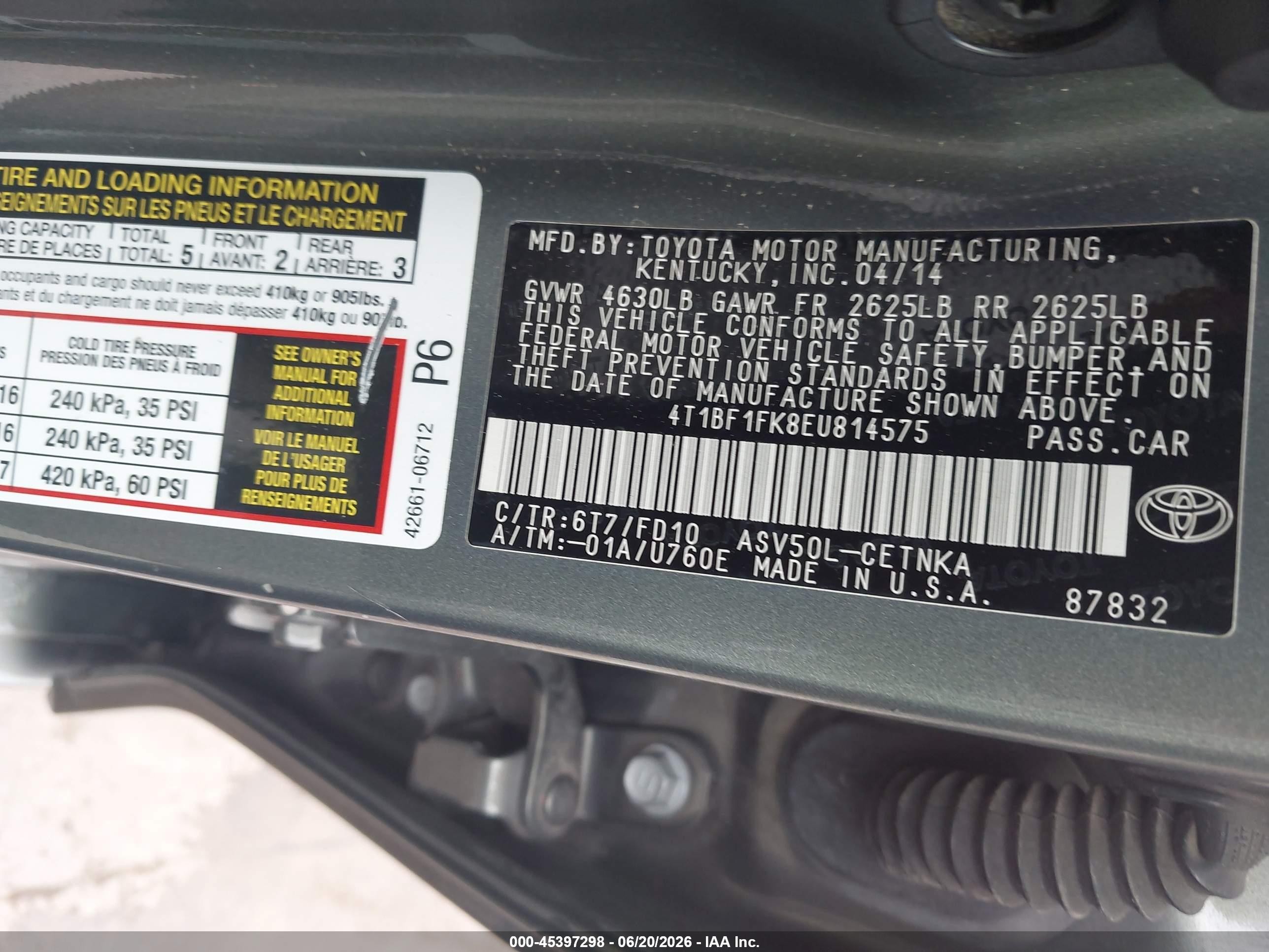 2014 Toyota Camry Le Зеленый vin: 4T1BF1FK8EU814575