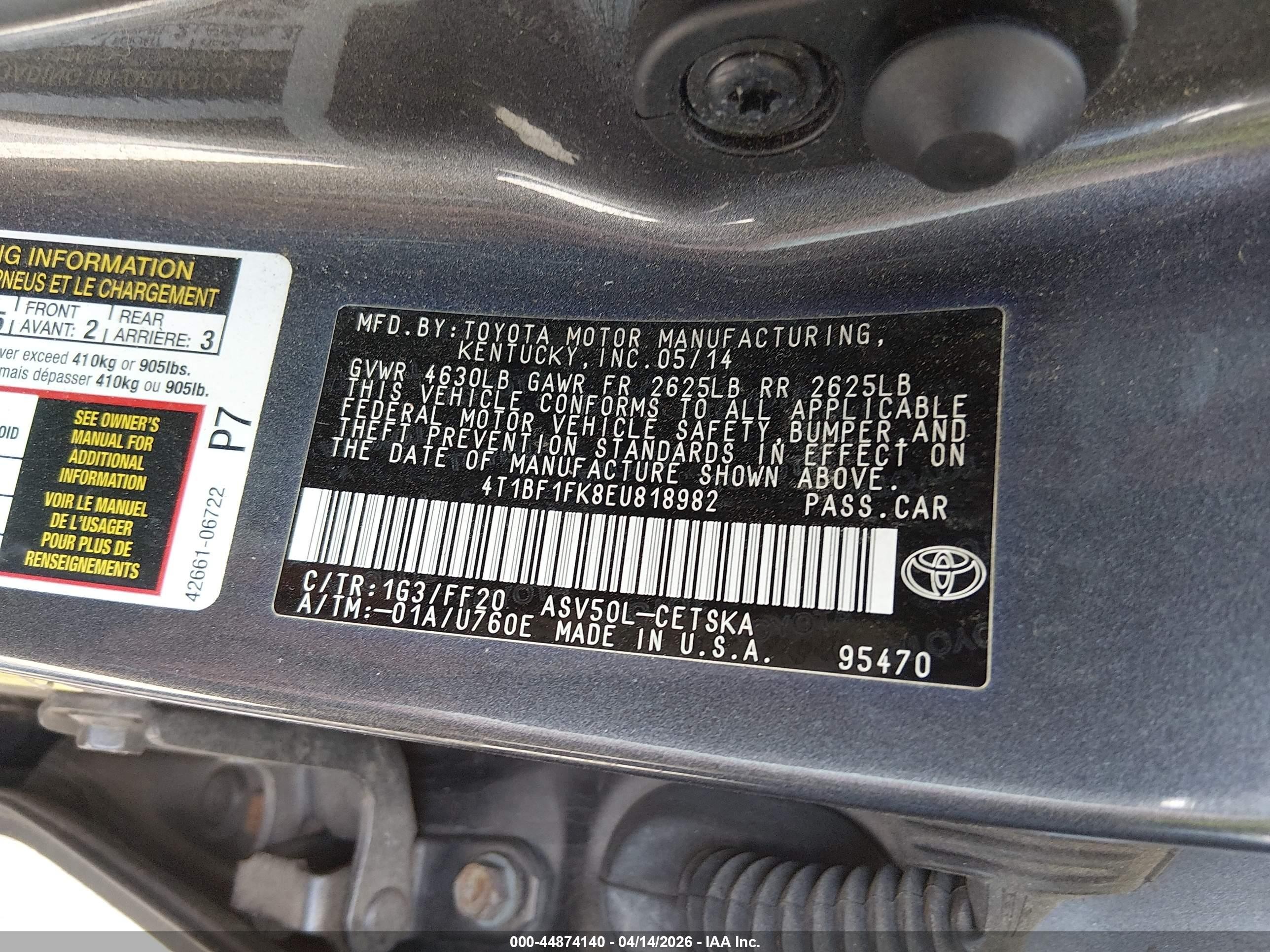 2014 Toyota Camry Se Gray vin: 4T1BF1FK8EU818982