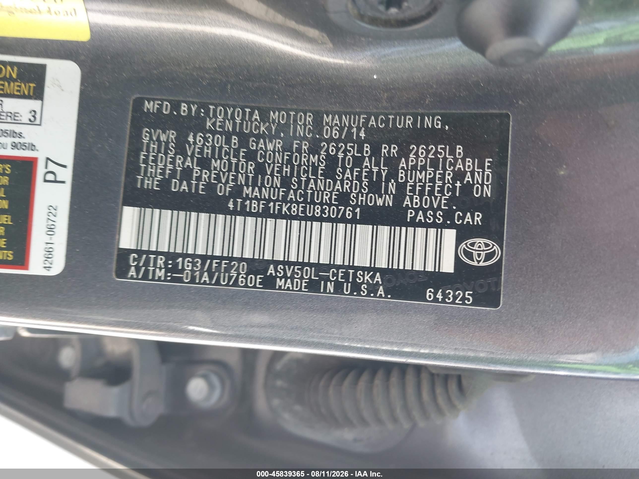 2014 Toyota Camry Se Gray vin: 4T1BF1FK8EU830761