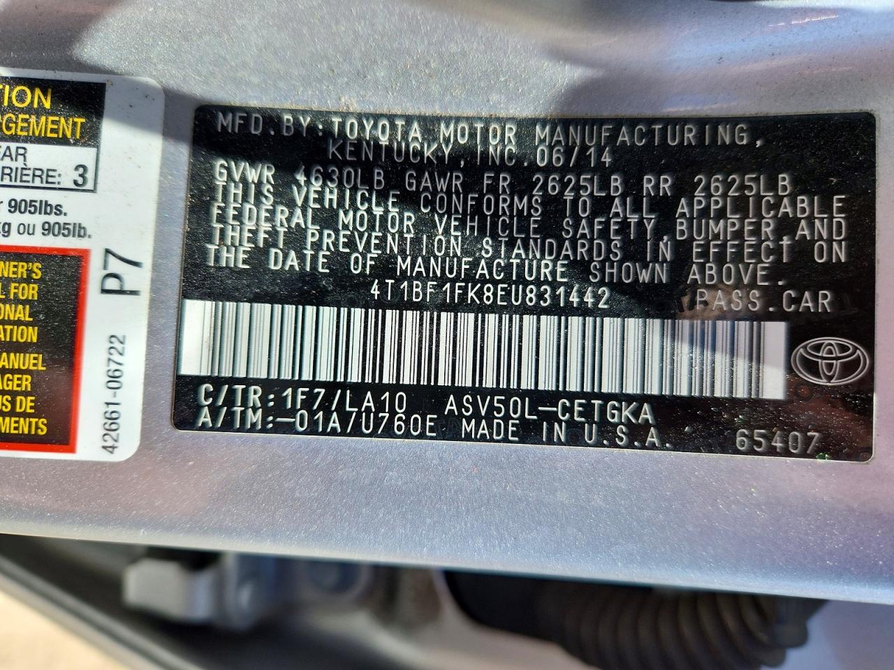 2014 Toyota Camry Xle Silver vin: 4T1BF1FK8EU831442