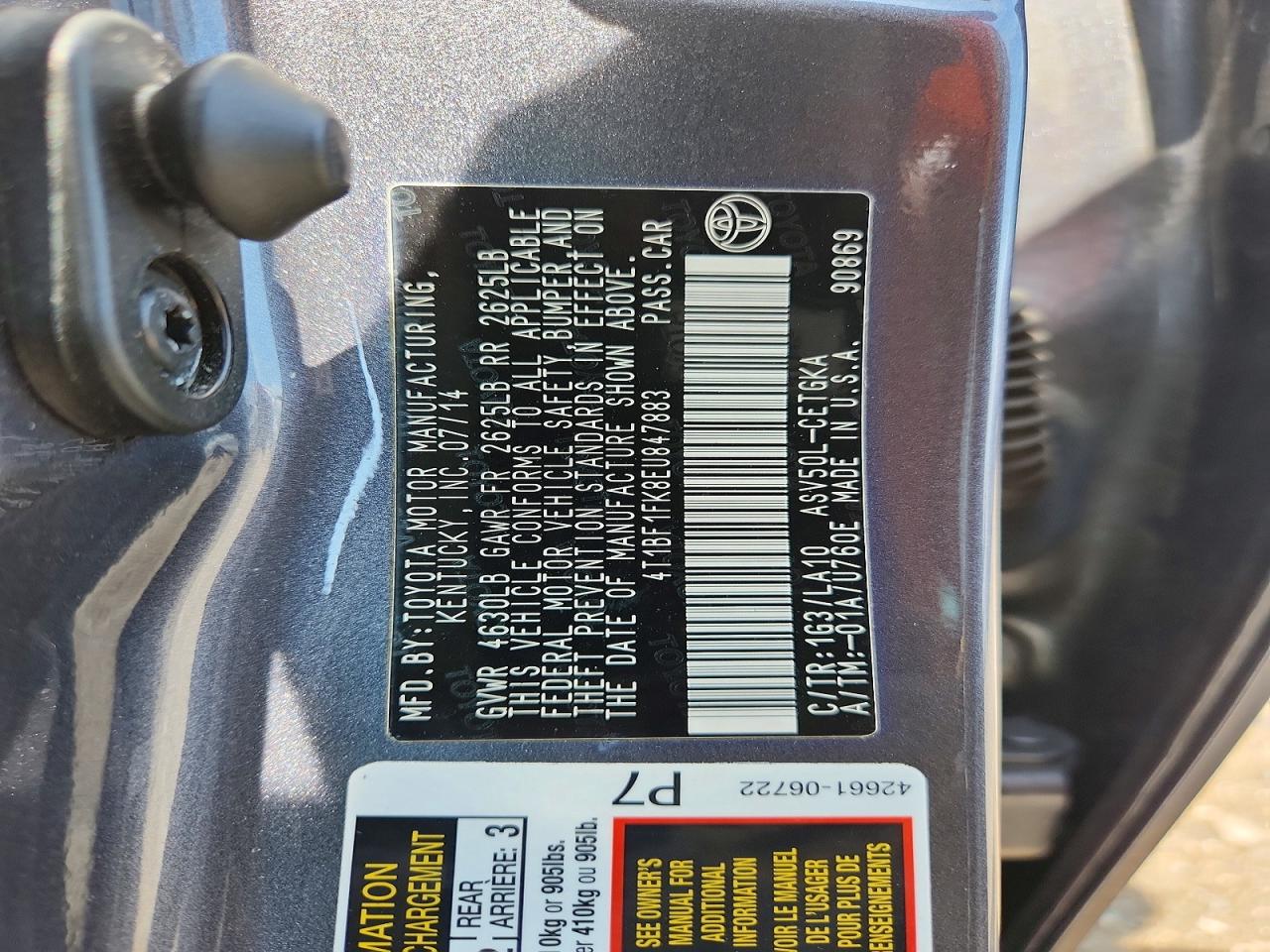 2014 Toyota Camry Xle Gray vin: 4T1BF1FK8EU847883