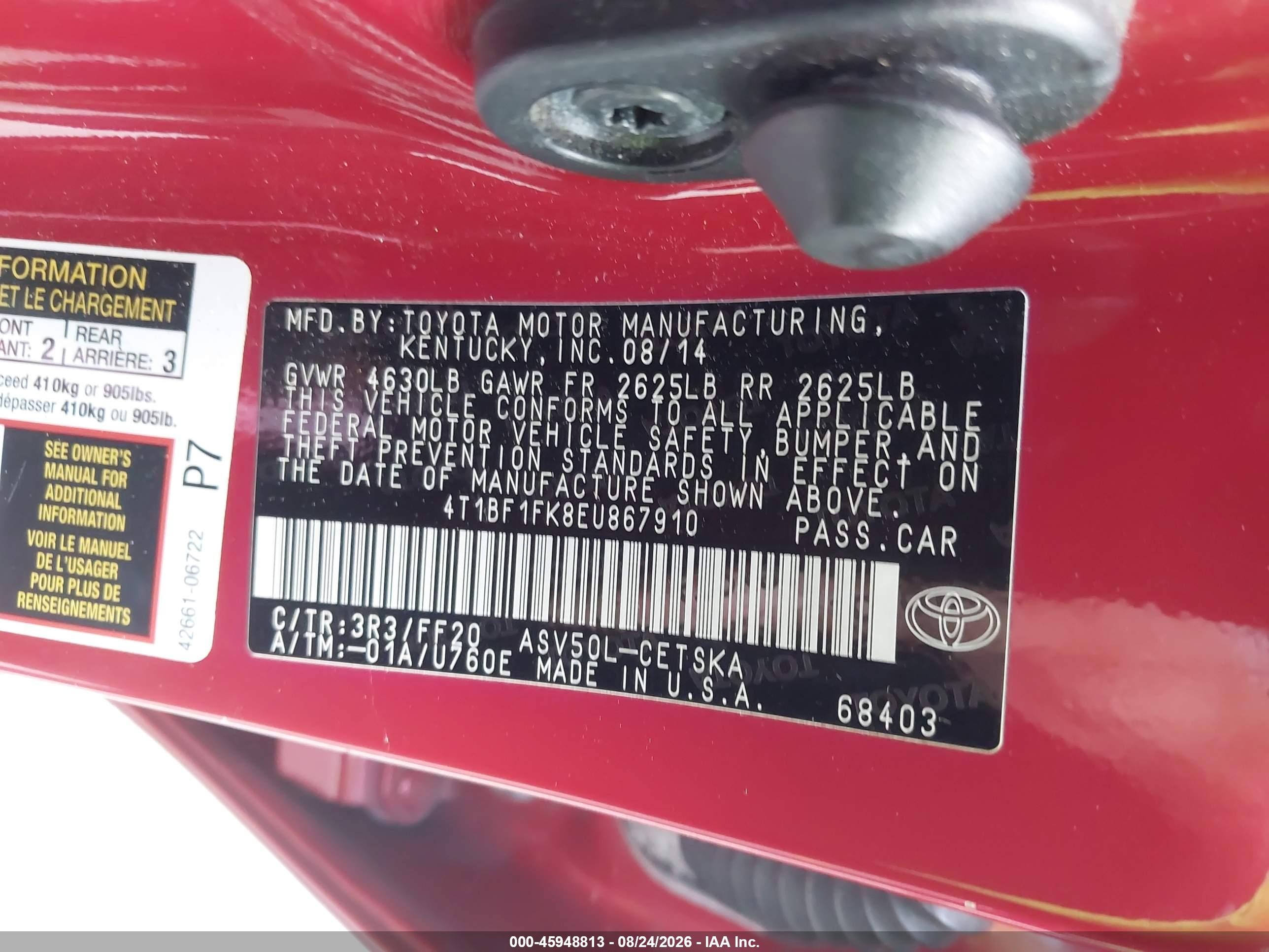 2014 Toyota Camry Se Red vin: 4T1BF1FK8EU867910