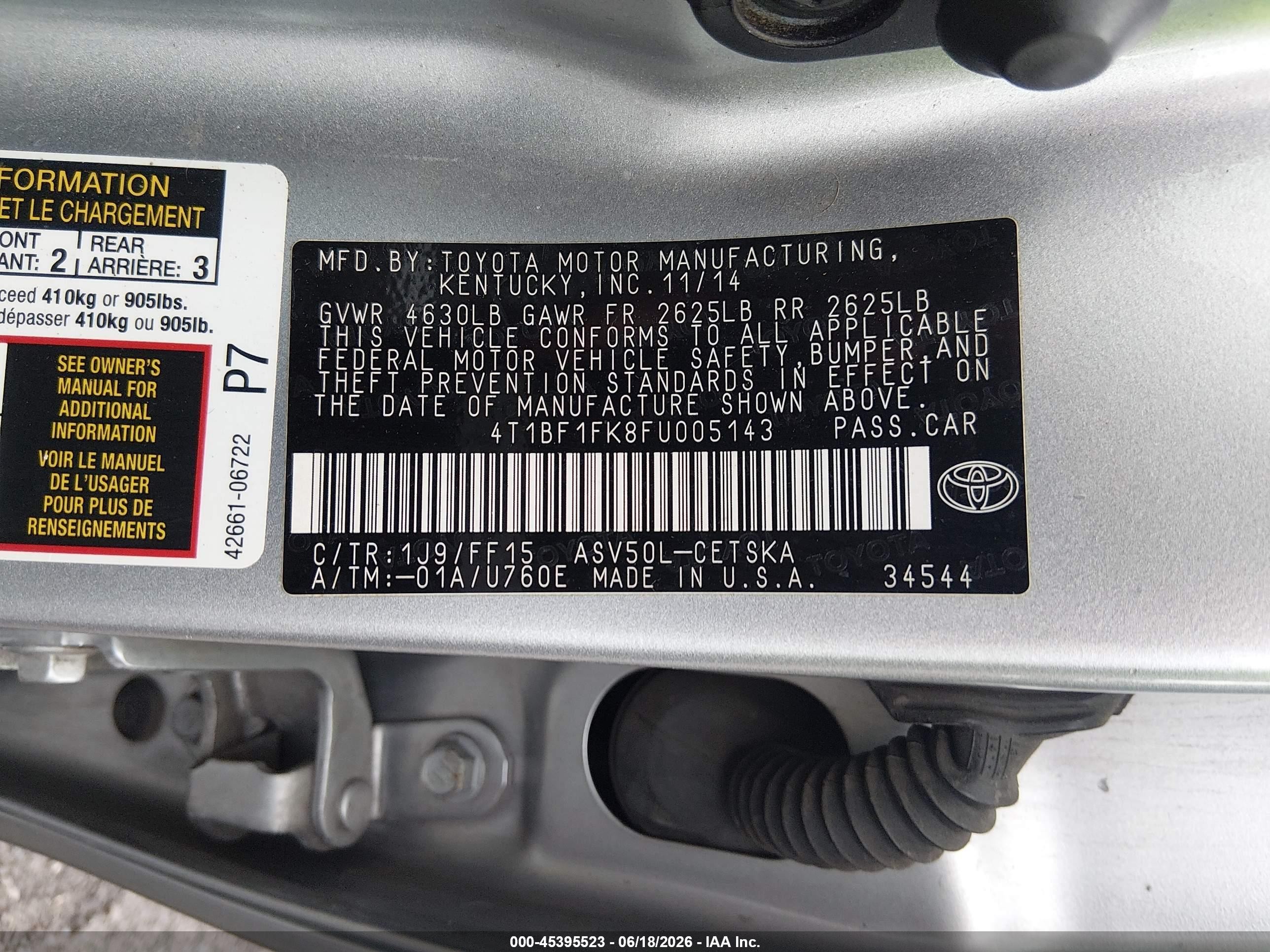 2015 Toyota Camry Se Серебряный vin: 4T1BF1FK8FU005143