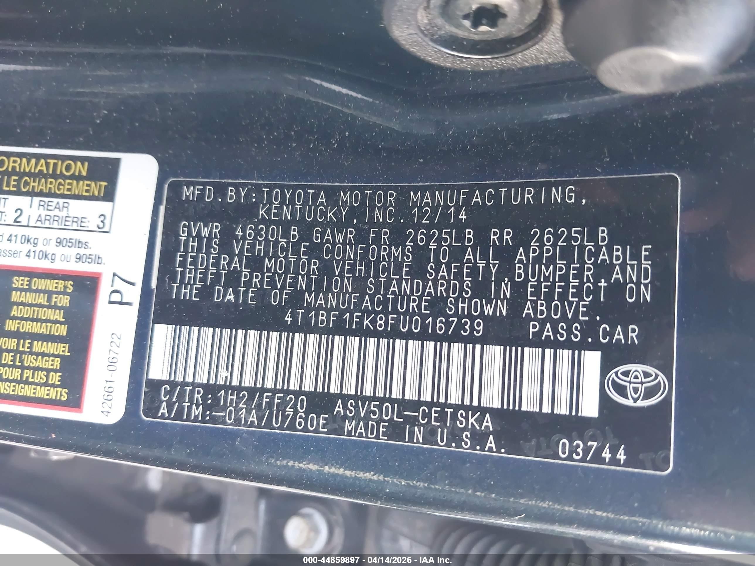 2015 Toyota Camry Se Black vin: 4T1BF1FK8FU016739
