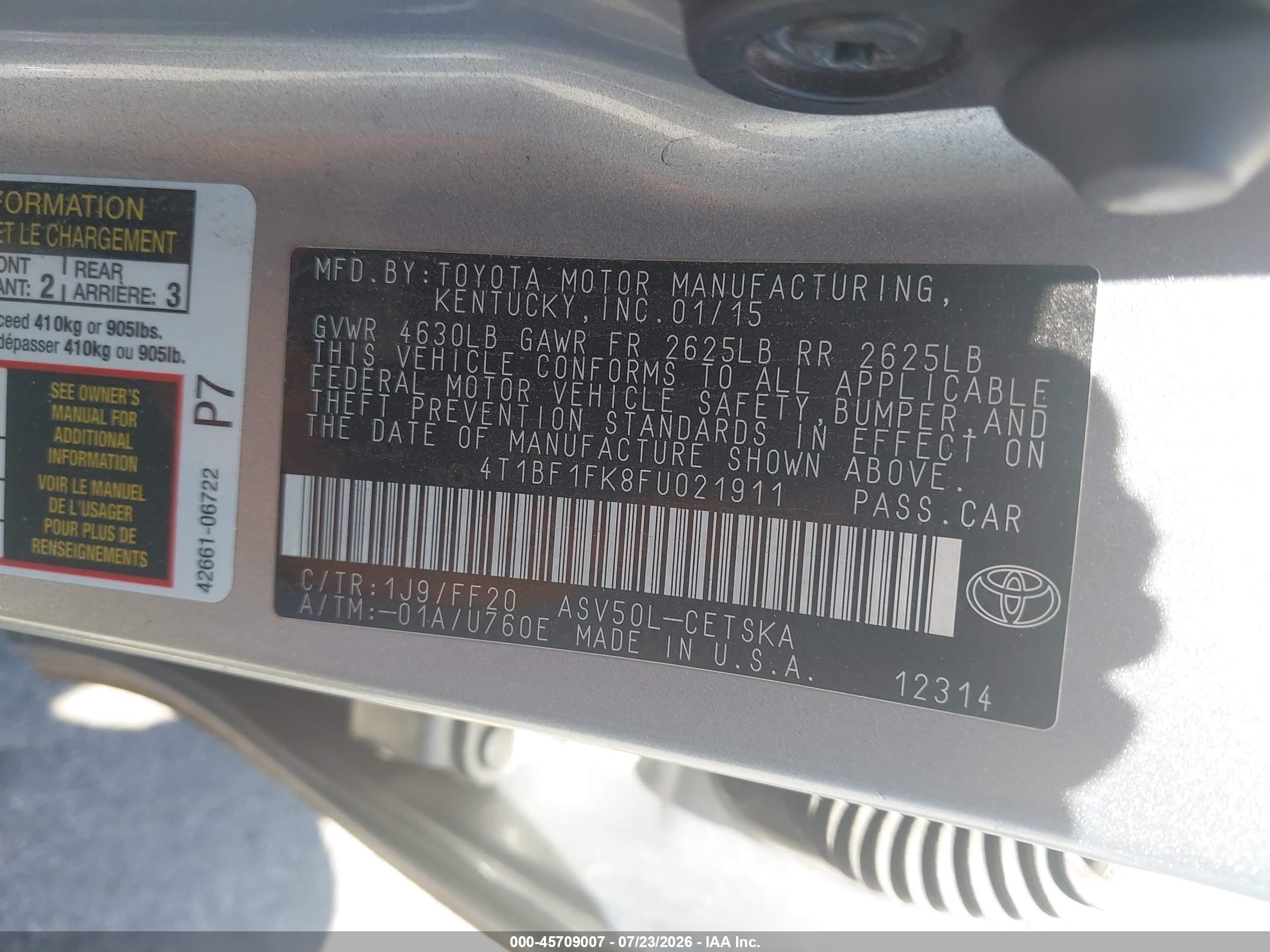 2015 Toyota Camry Se Silver vin: 4T1BF1FK8FU021911