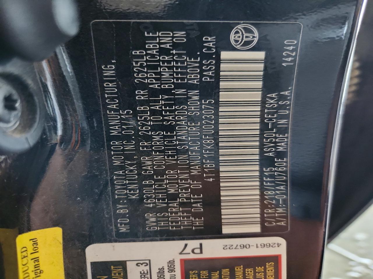 2015 Toyota Camry Se Black vin: 4T1BF1FK8FU023075