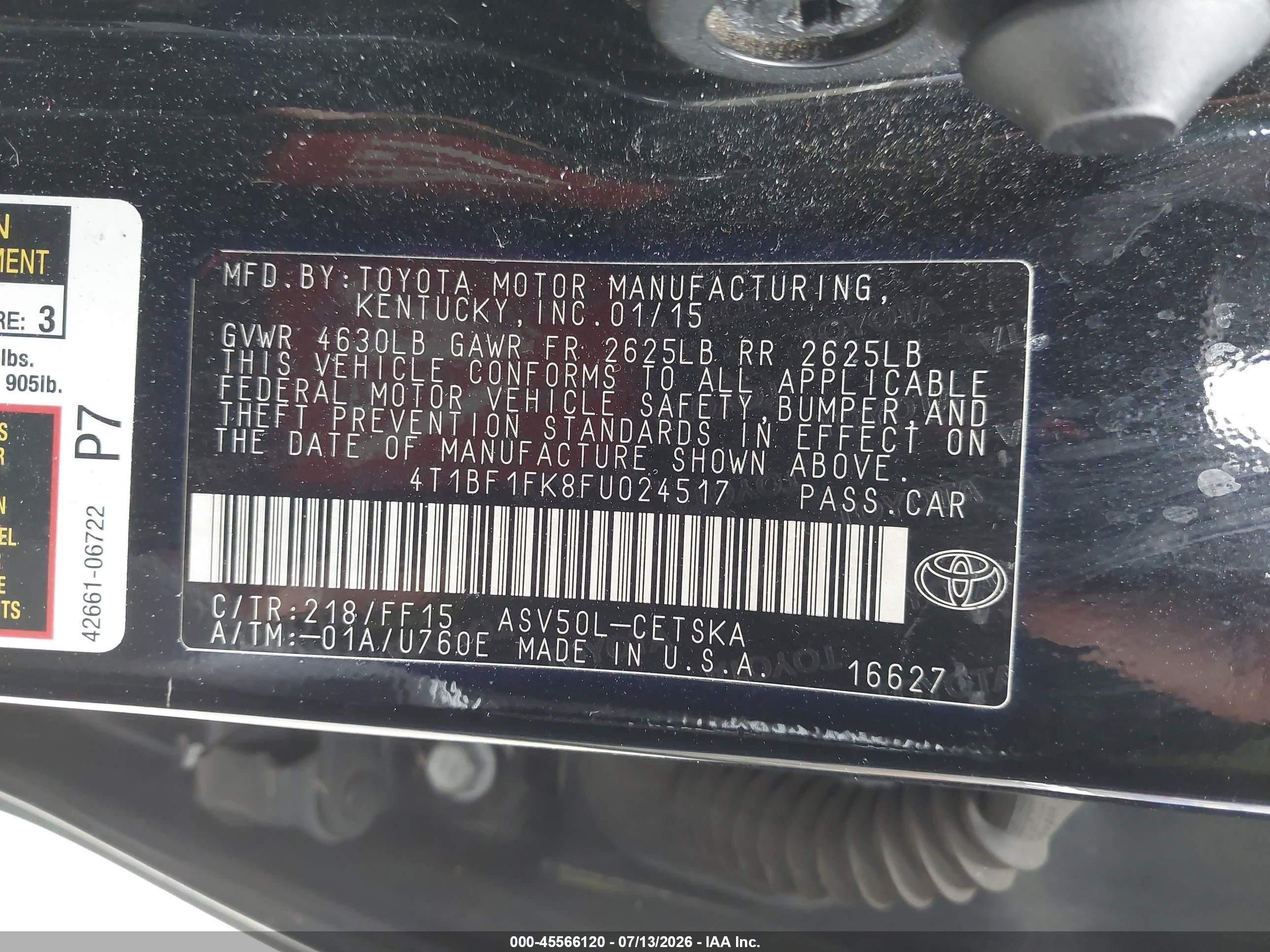 2015 Toyota Camry Se Black vin: 4T1BF1FK8FU024517