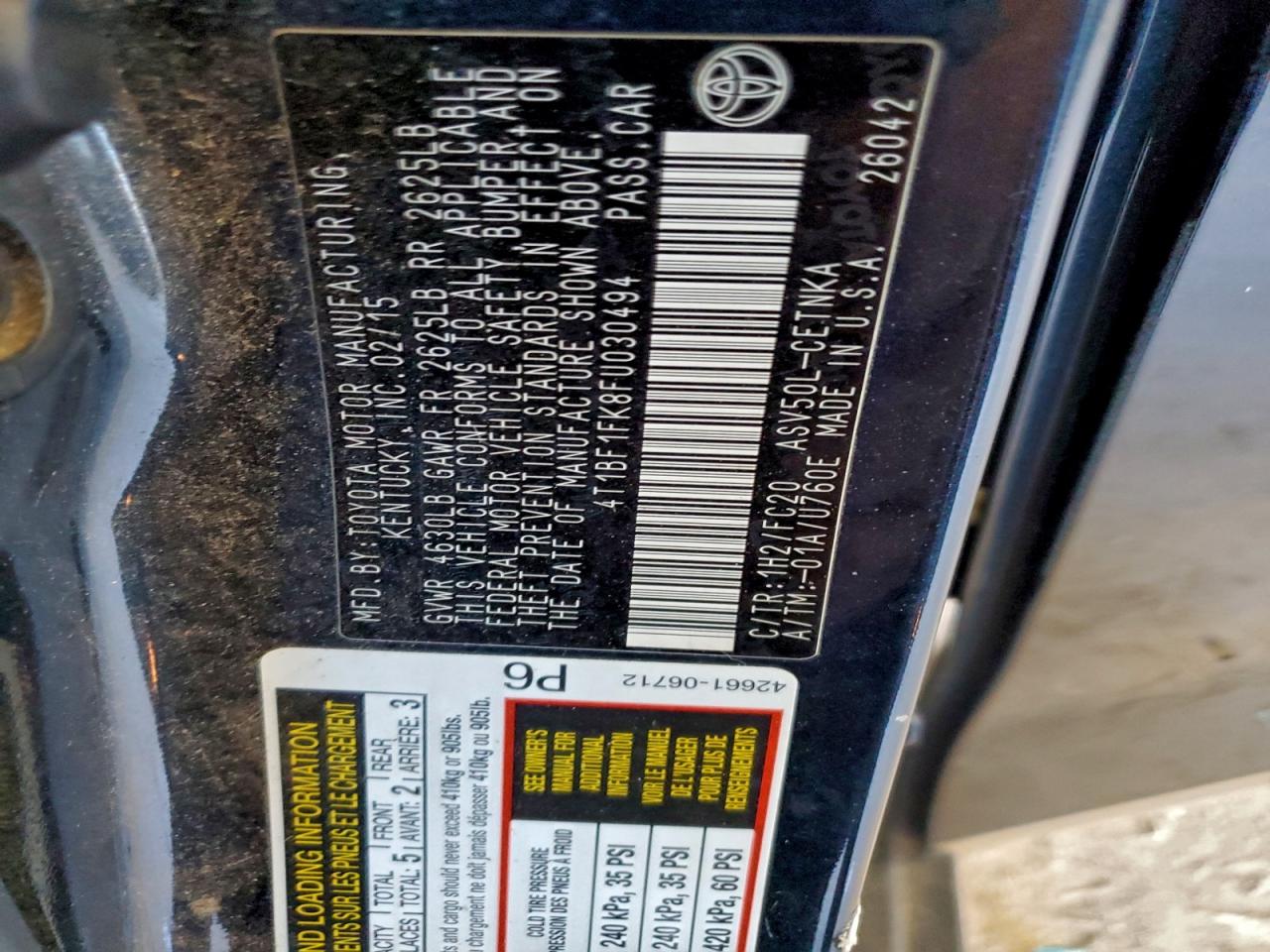 2015 Toyota Camry Le Charcoal vin: 4T1BF1FK8FU030494