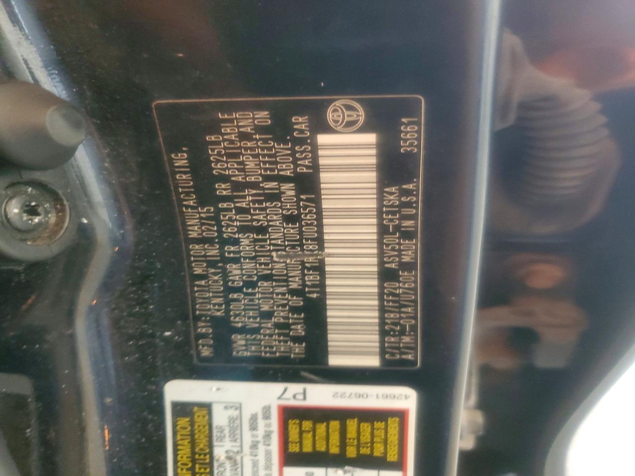 2015 Toyota Camry Black vin: 4T1BF1FK8FU036571