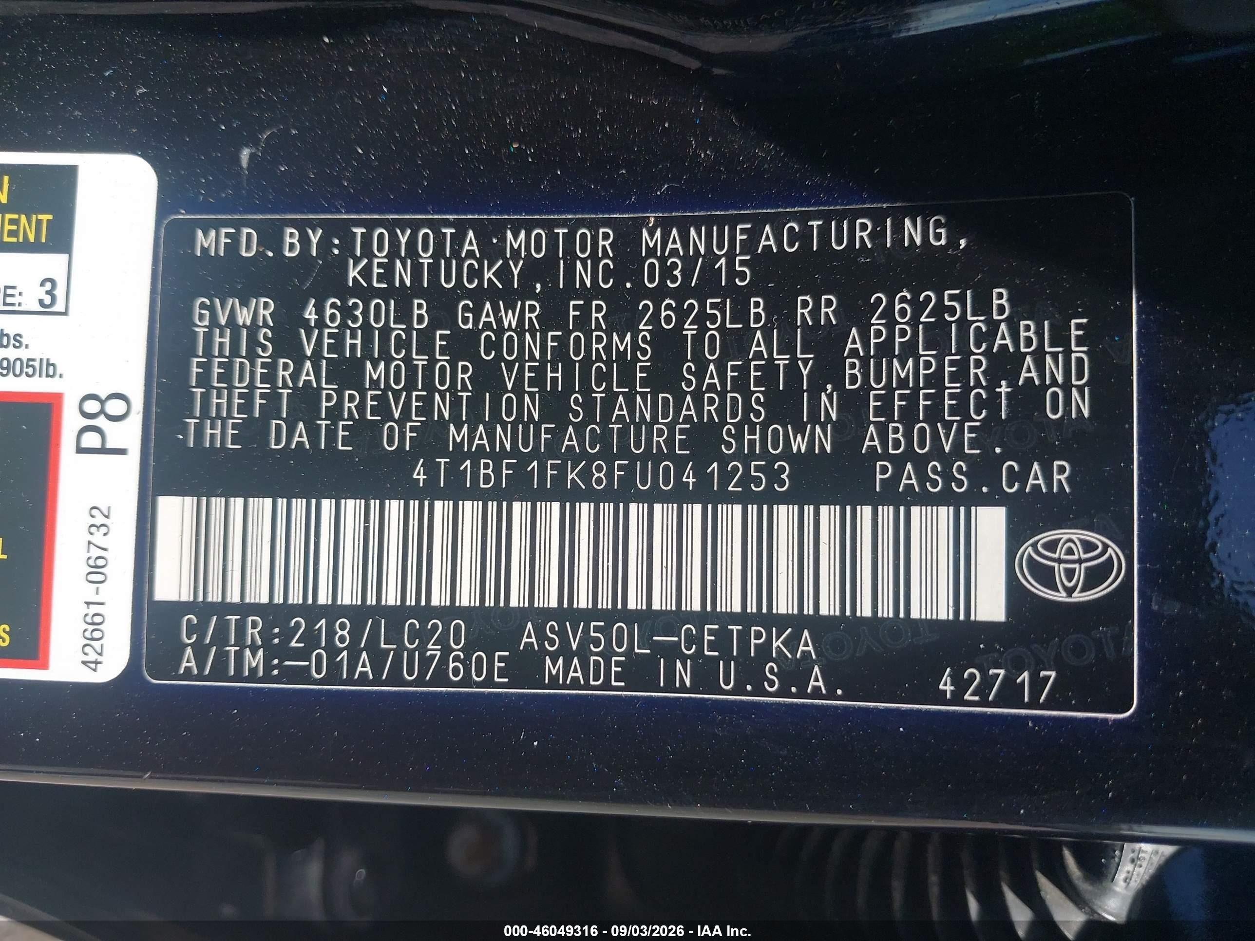2015 Toyota Camry Xse Black vin: 4T1BF1FK8FU041253