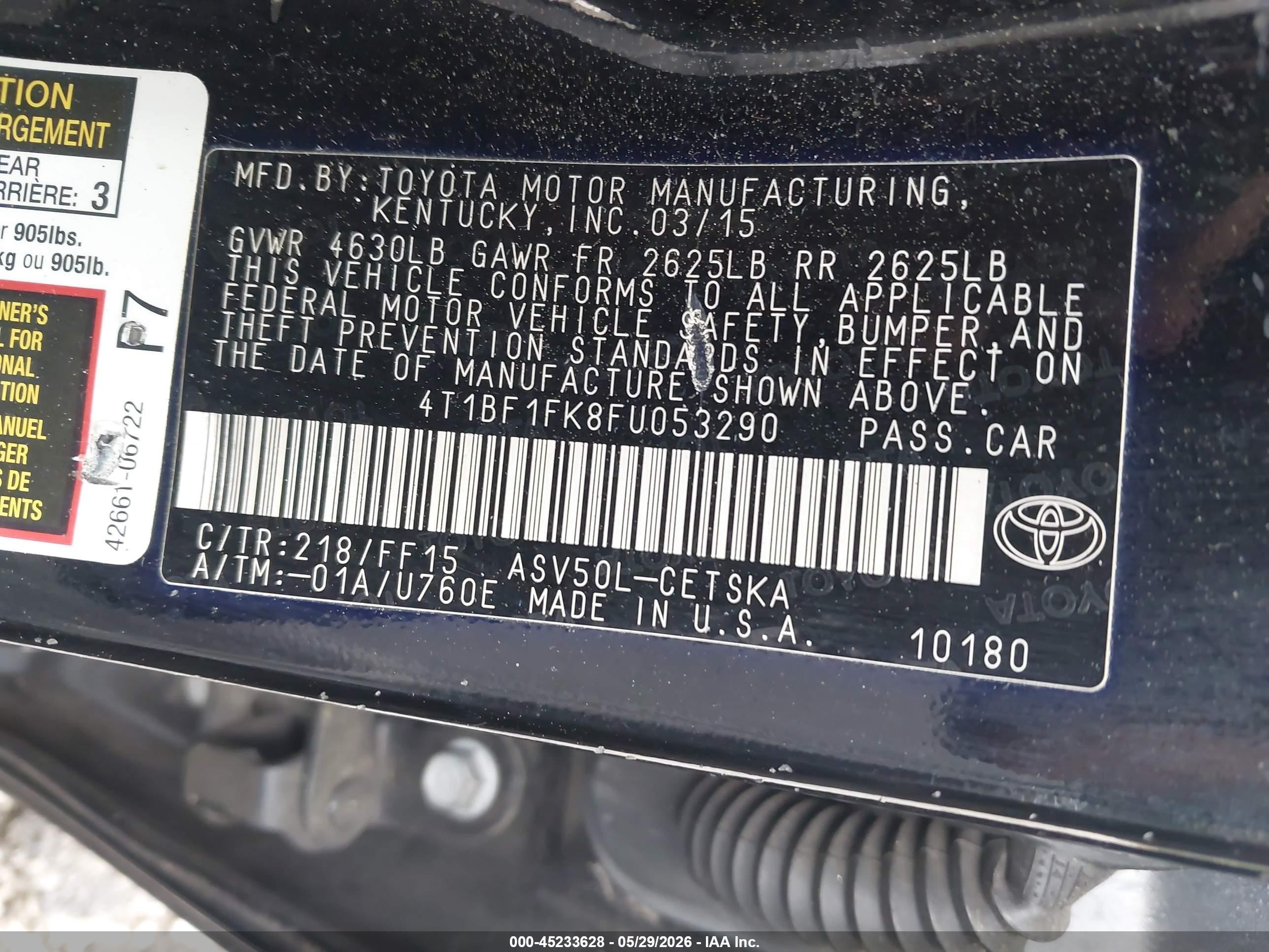 2015 Toyota Camry Se Черный vin: 4T1BF1FK8FU053290