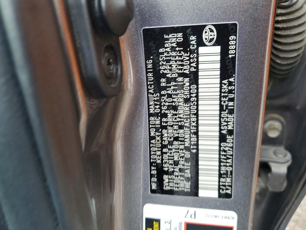 2015 Toyota Camry Se Угольный vin: 4T1BF1FK8FU059400