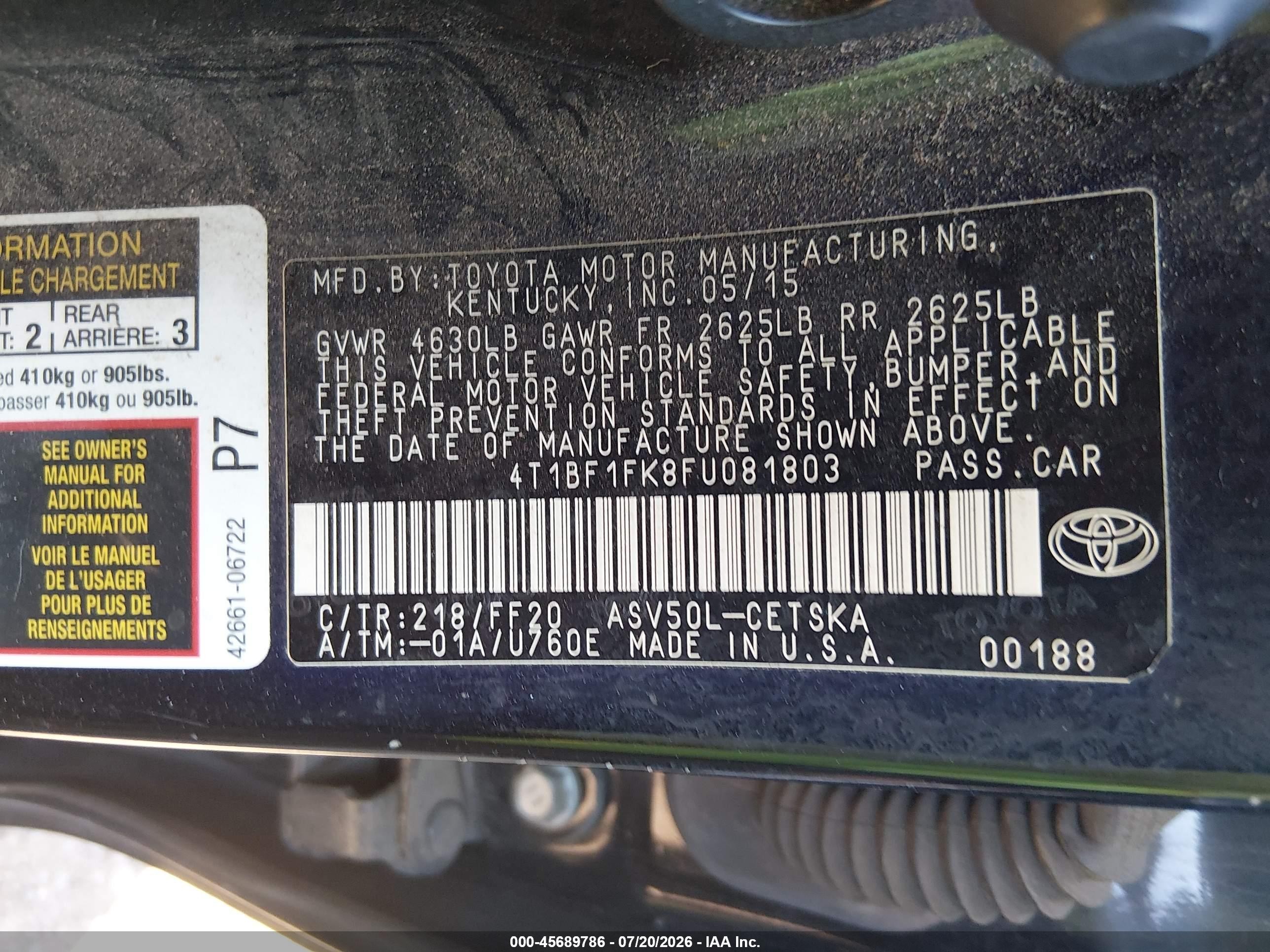 2015 Toyota Camry Se Black vin: 4T1BF1FK8FU081803