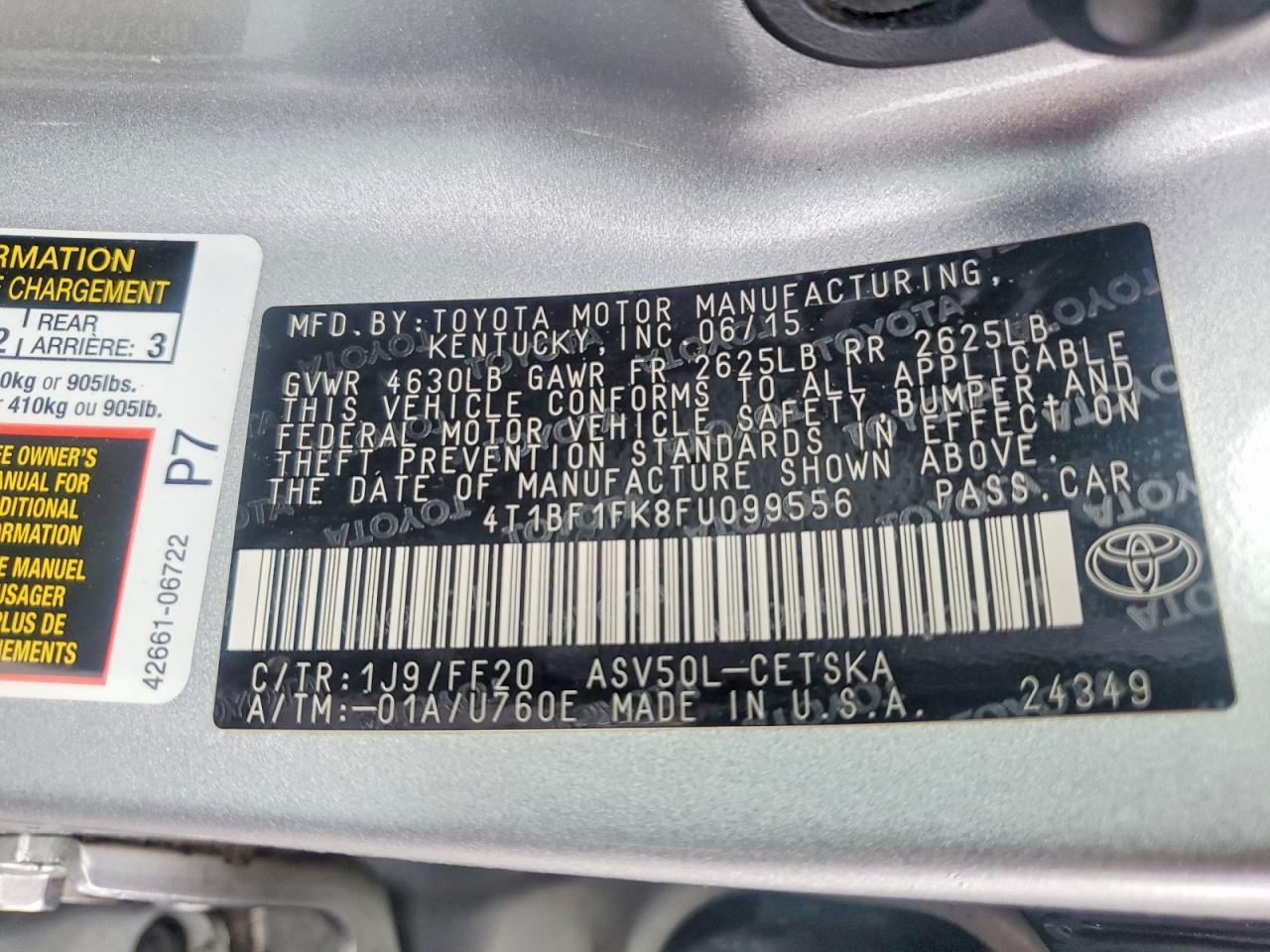 2015 Toyota Camry Se Silver vin: 4T1BF1FK8FU099556