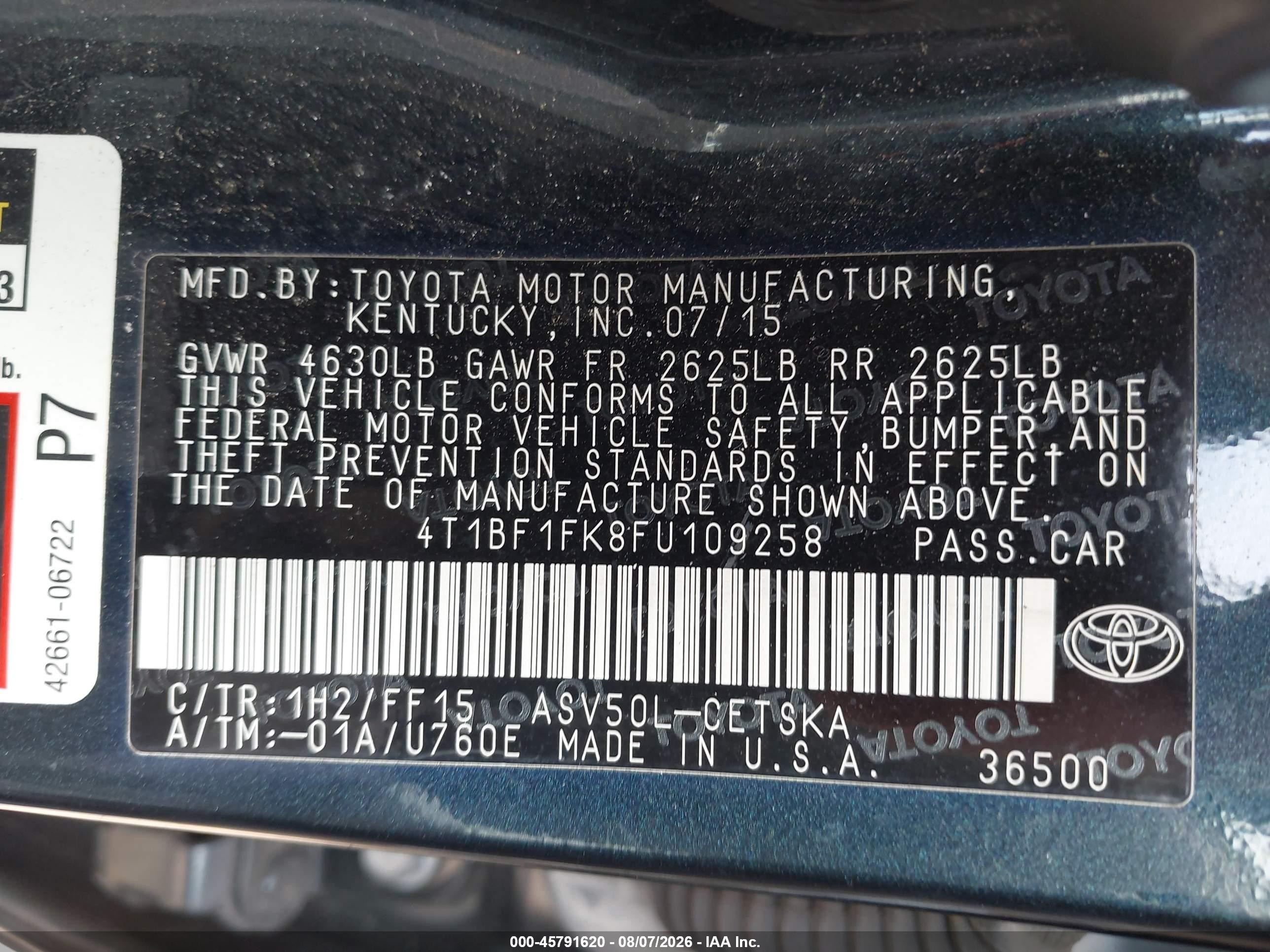 2015 Toyota Camry Se Black vin: 4T1BF1FK8FU109258