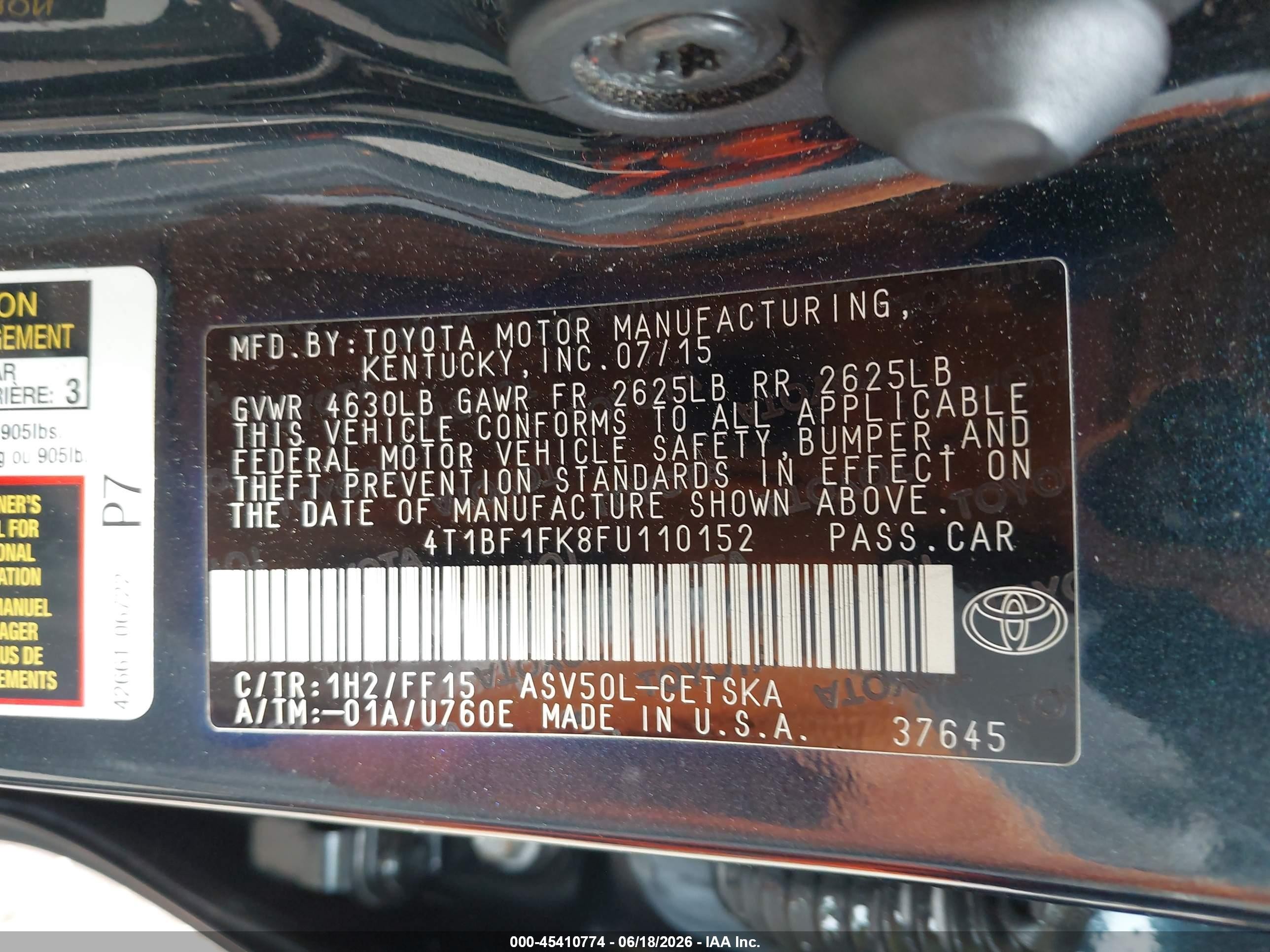 2015 Toyota Camry Se Black vin: 4T1BF1FK8FU110152