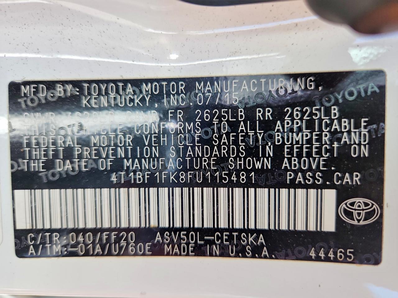 2015 Toyota Camry Se White vin: 4T1BF1FK8FU115481