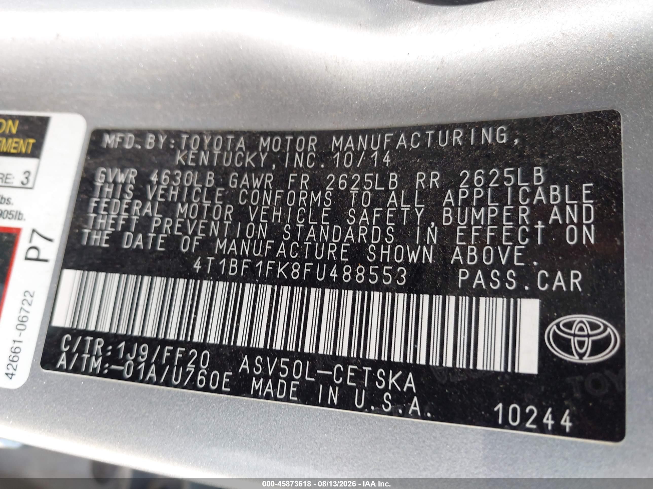 2015 Toyota Camry Se Silver vin: 4T1BF1FK8FU488553