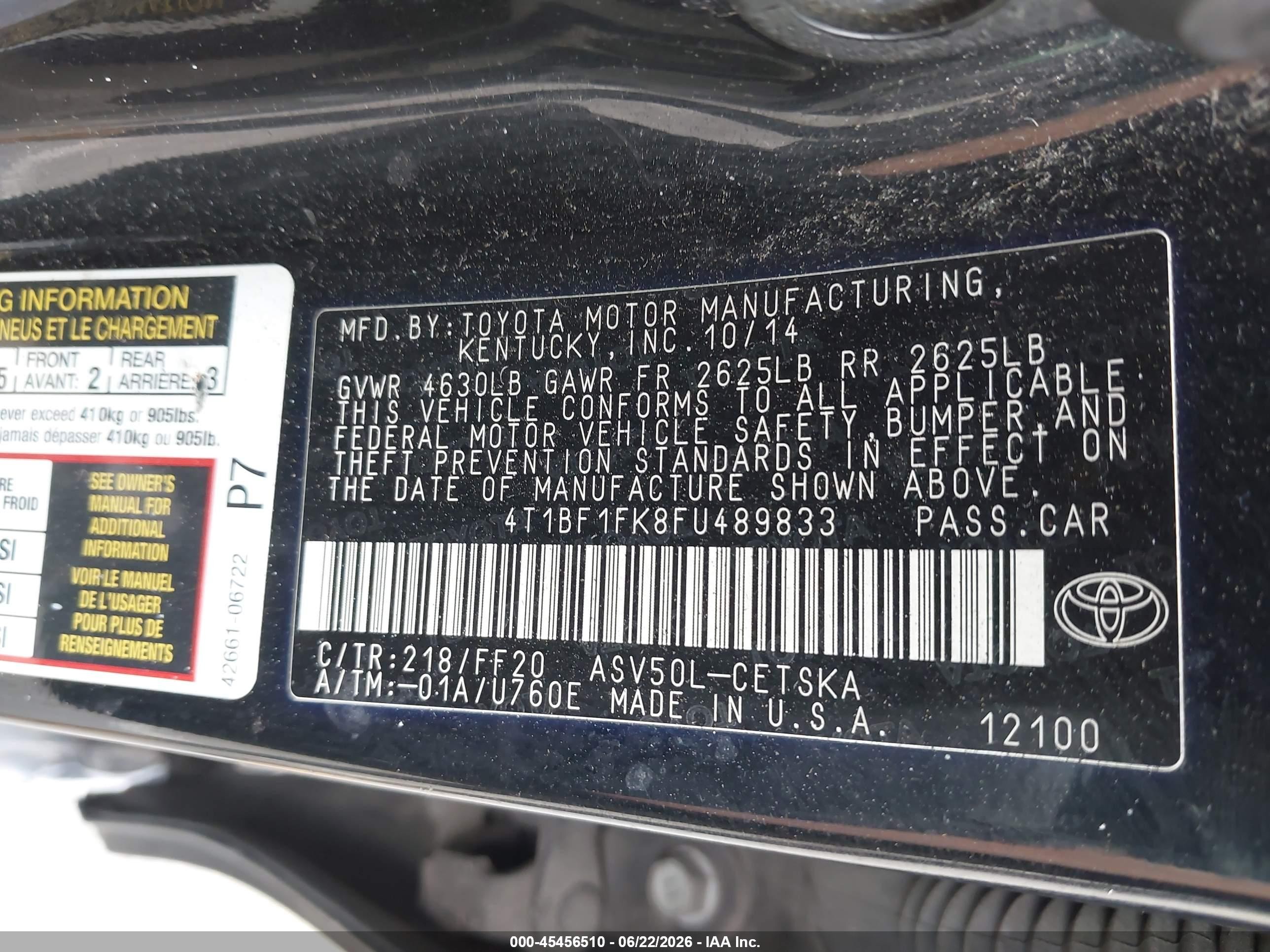 2015 Toyota Camry Se Black vin: 4T1BF1FK8FU489833