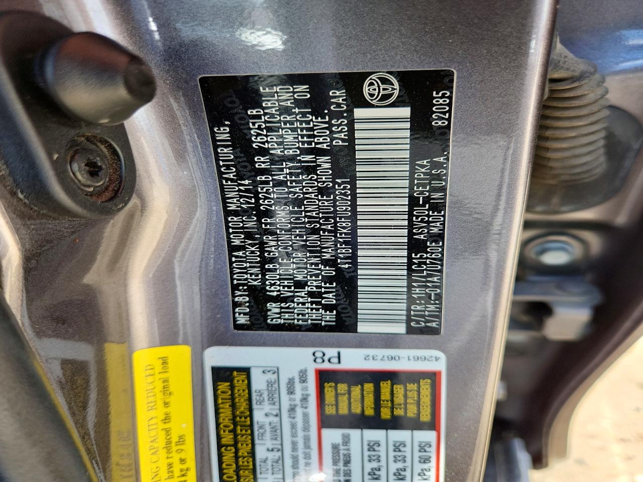 2015 Toyota Camry Gray vin: 4T1BF1FK8FU902351