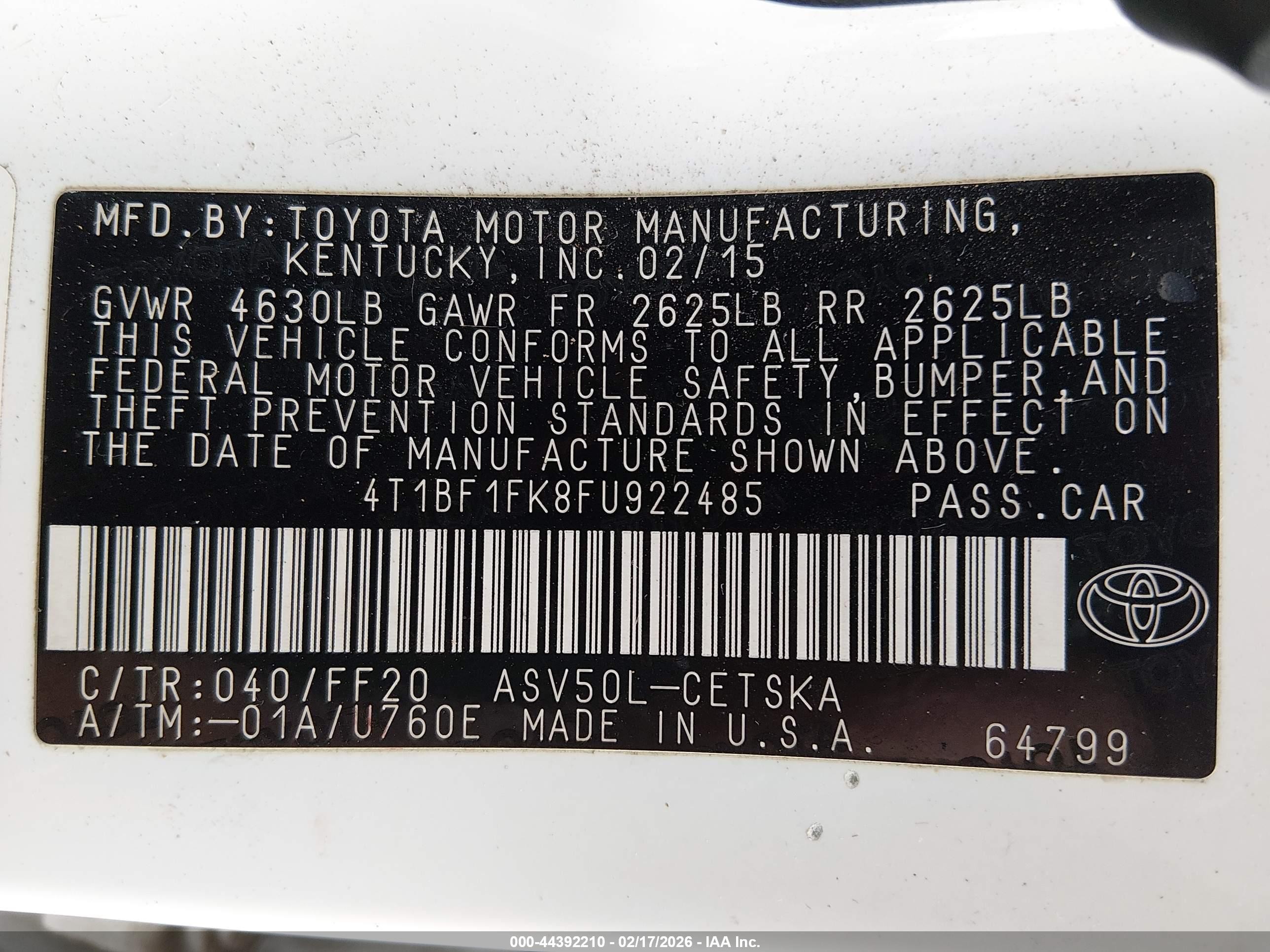 2015 Toyota Camry Se White vin: 4T1BF1FK8FU922485