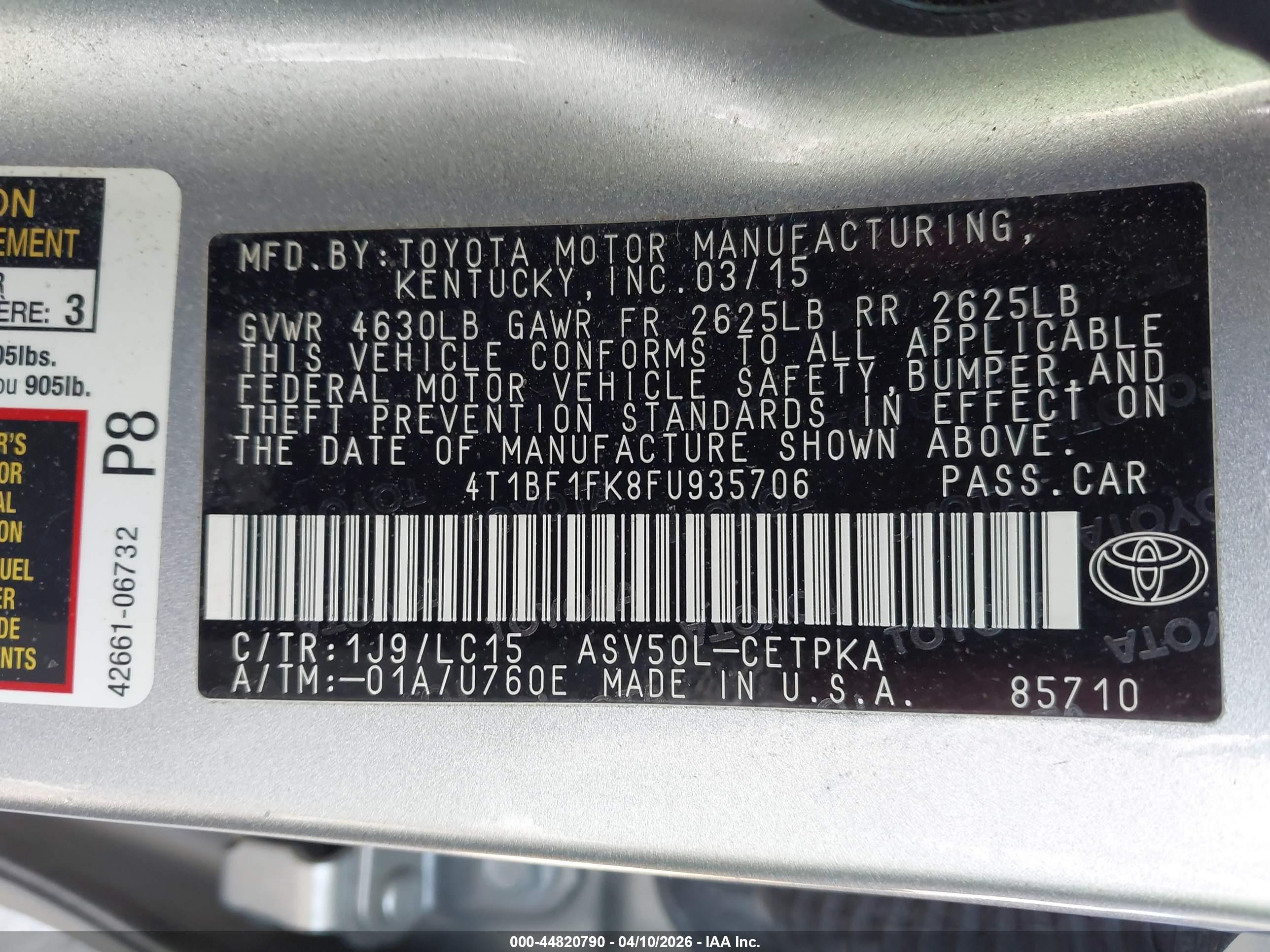 2015 Toyota Camry Xse Silver vin: 4T1BF1FK8FU935706