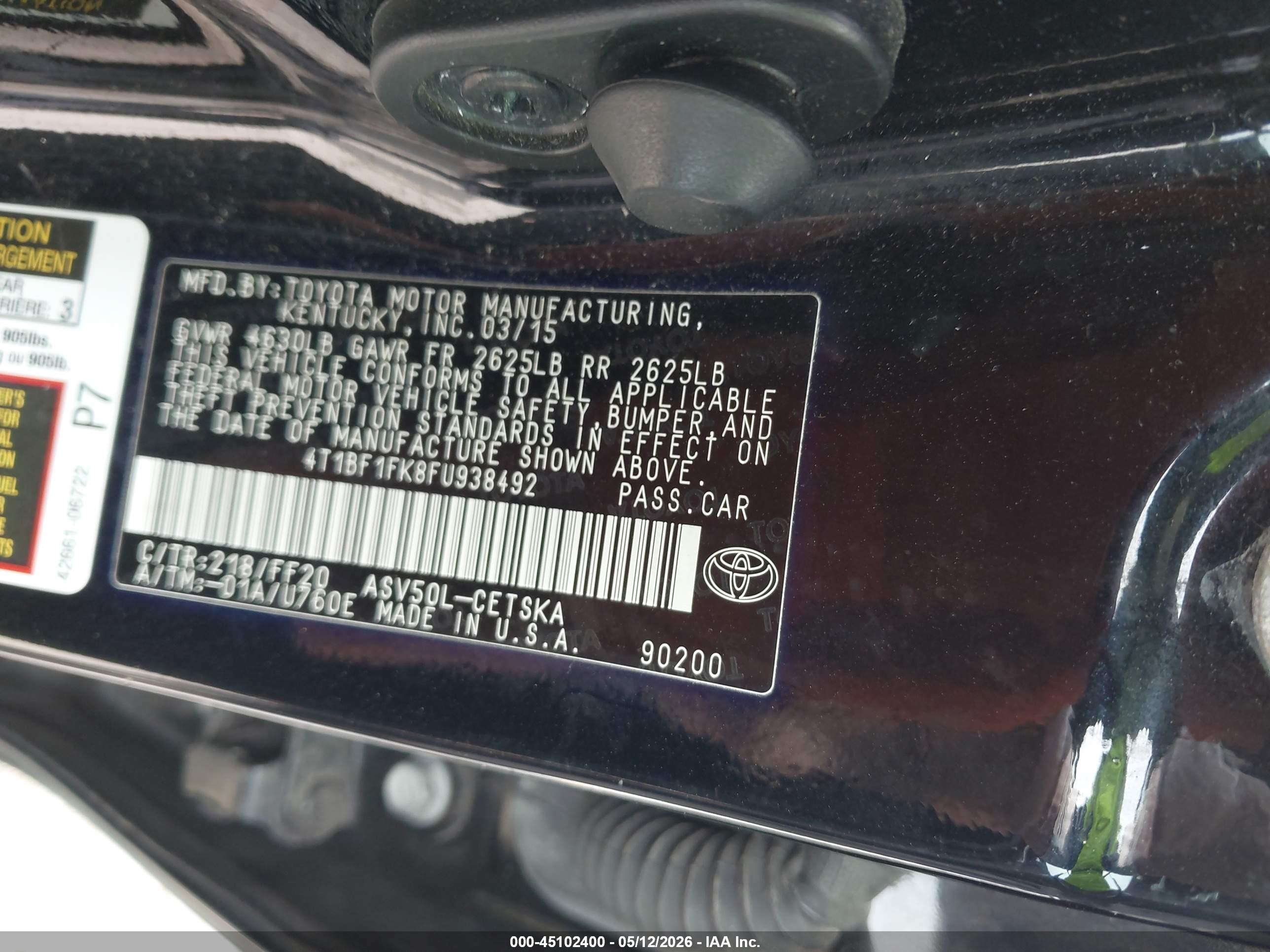 2015 Toyota Camry Se Black vin: 4T1BF1FK8FU938492