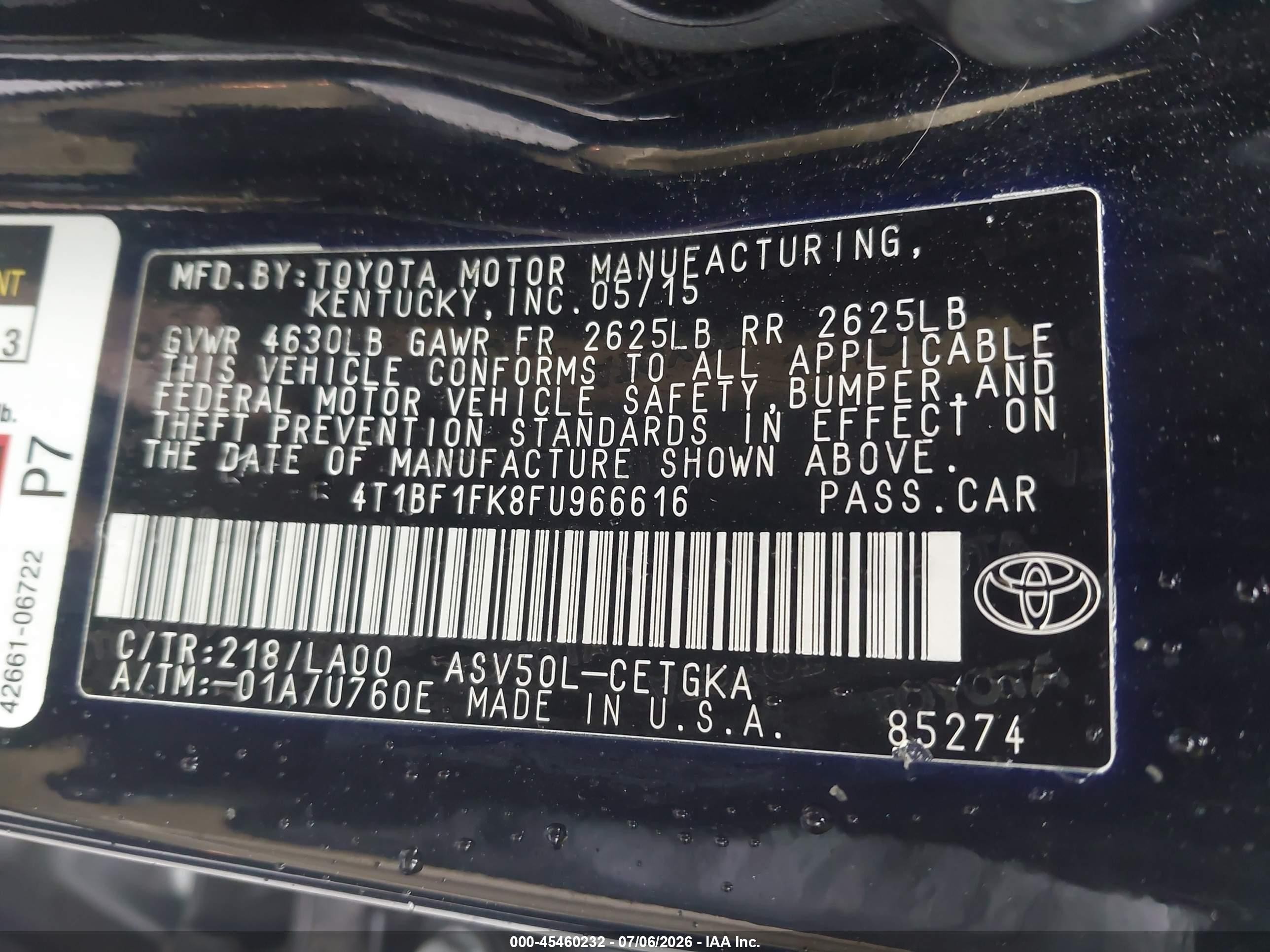 2015 Toyota Camry Le/xle/se/xse Черный vin: 4T1BF1FK8FU966616