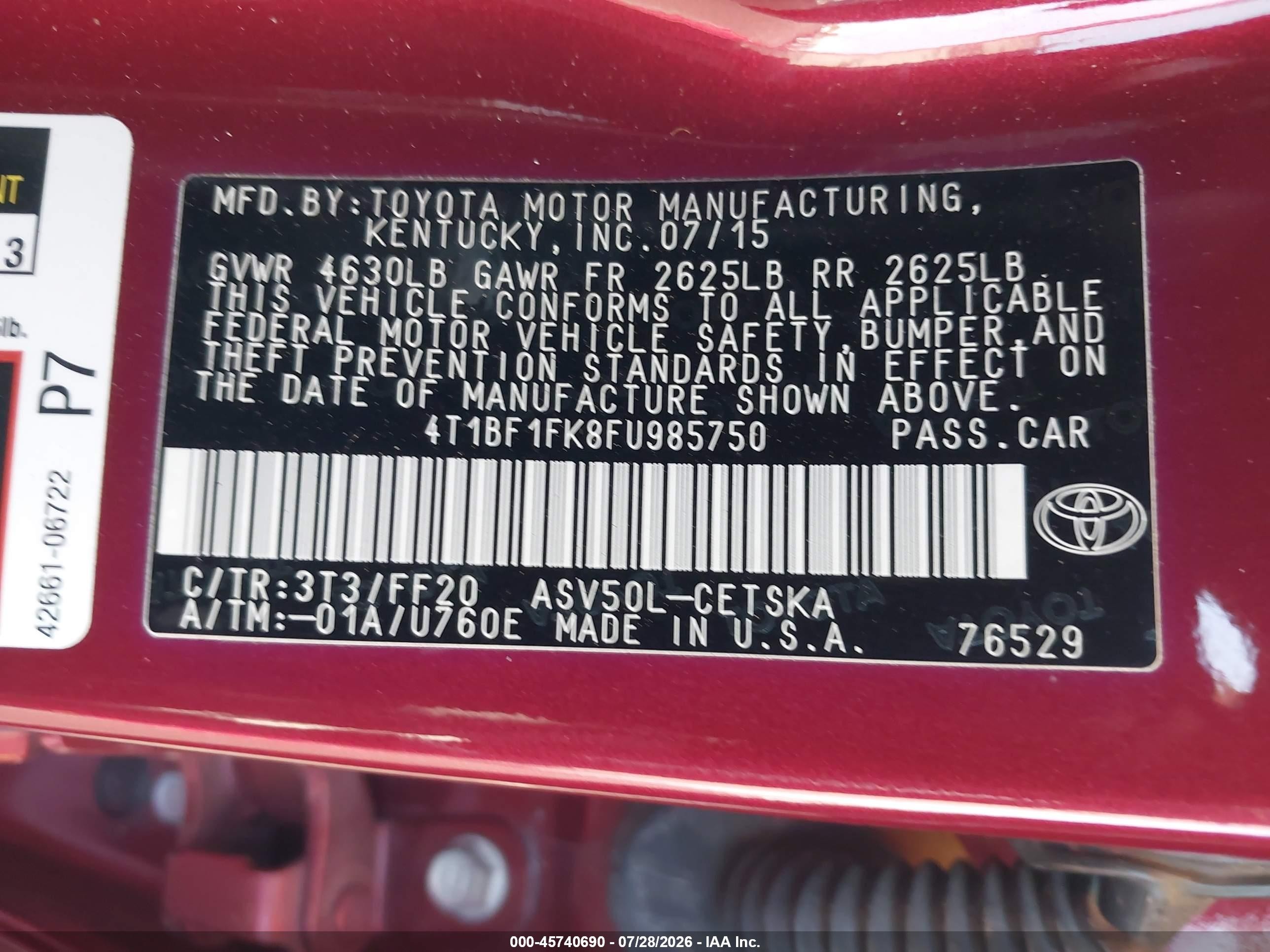 2015 Toyota Camry Se Red vin: 4T1BF1FK8FU985750