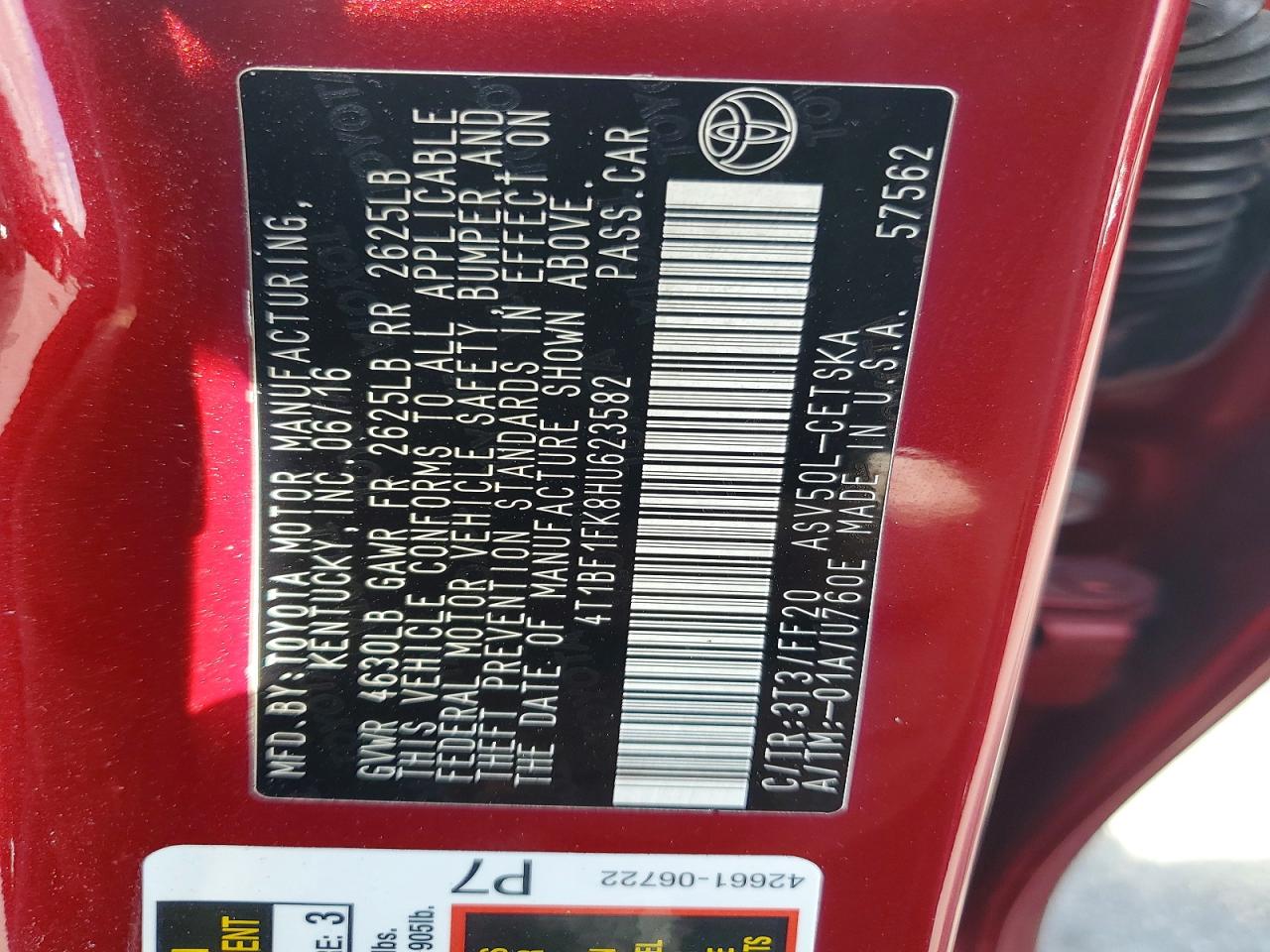 2017 Toyota Camry Se Red vin: 4T1BF1FK8HU623582