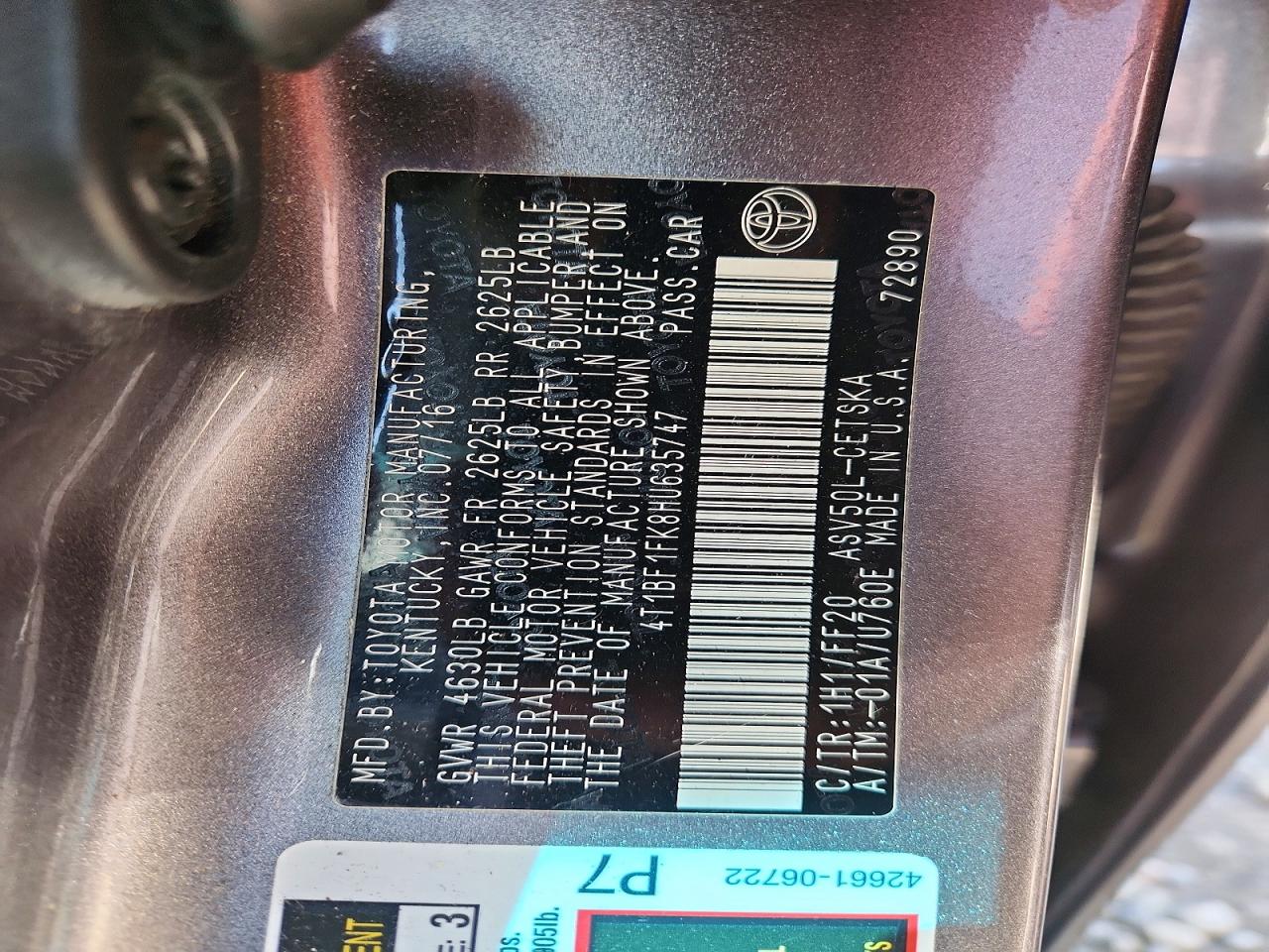 2017 Toyota Camry Se Gray vin: 4T1BF1FK8HU635747