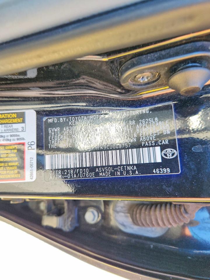 2012 Toyota Camry Le Черный vin: 4T1BF1FK9CU008757