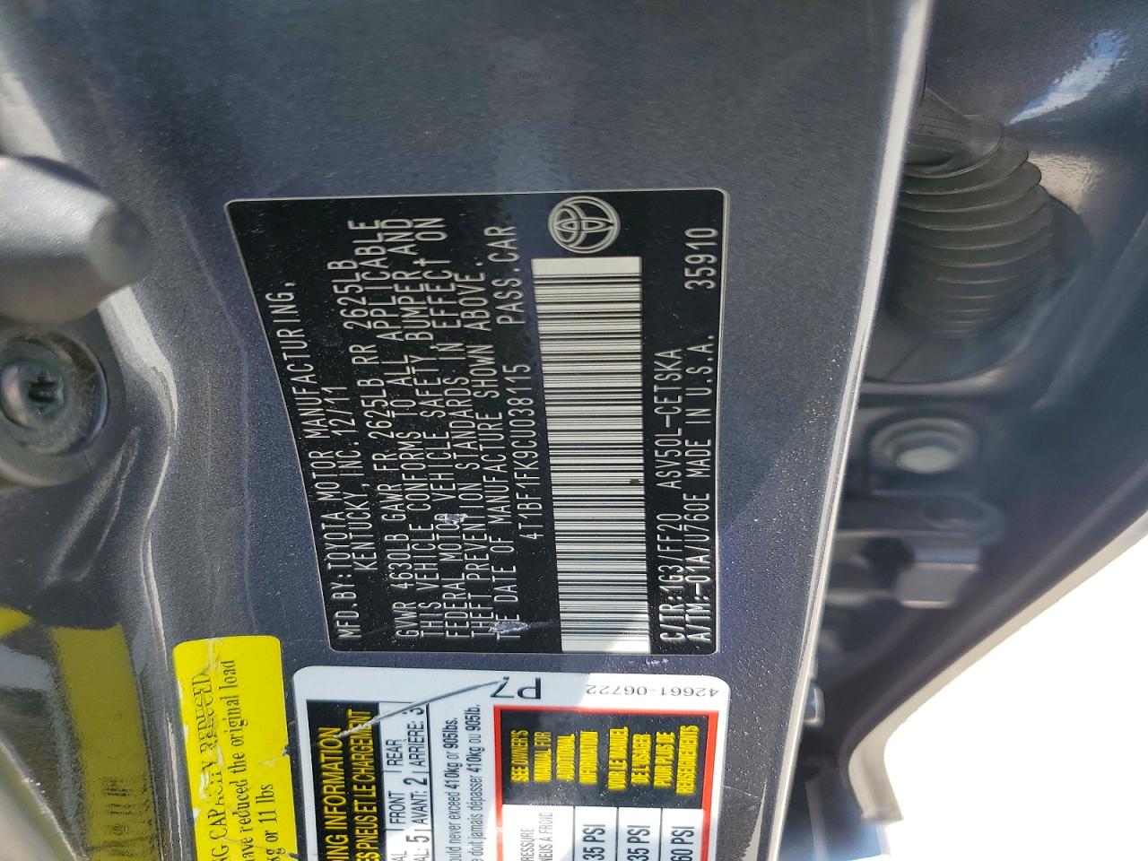 2012 Toyota Camry Le Charcoal vin: 4T1BF1FK9CU038115