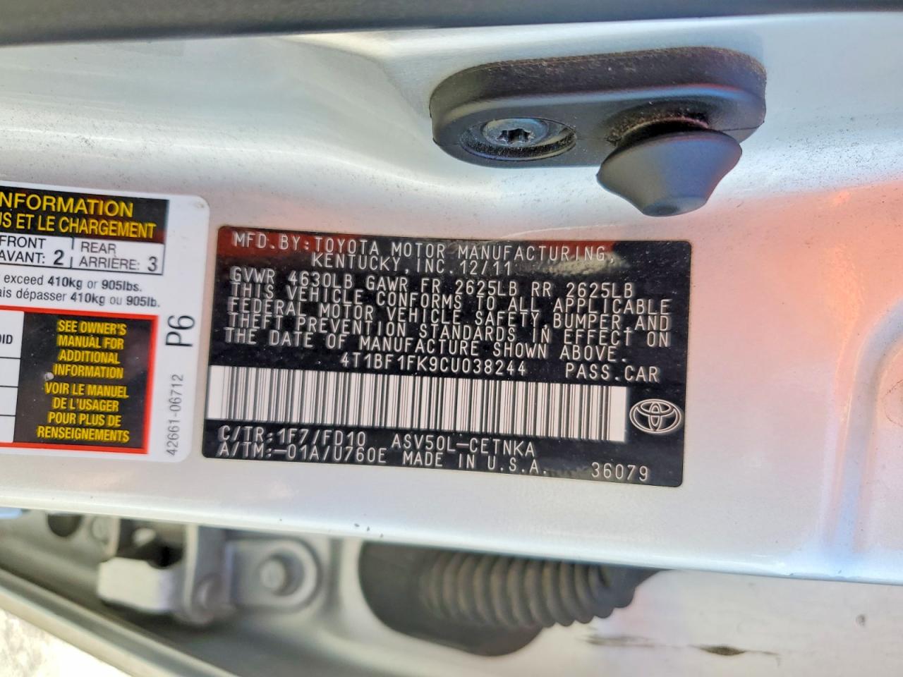 2012 Toyota Camry Le Серебряный vin: 4T1BF1FK9CU038244