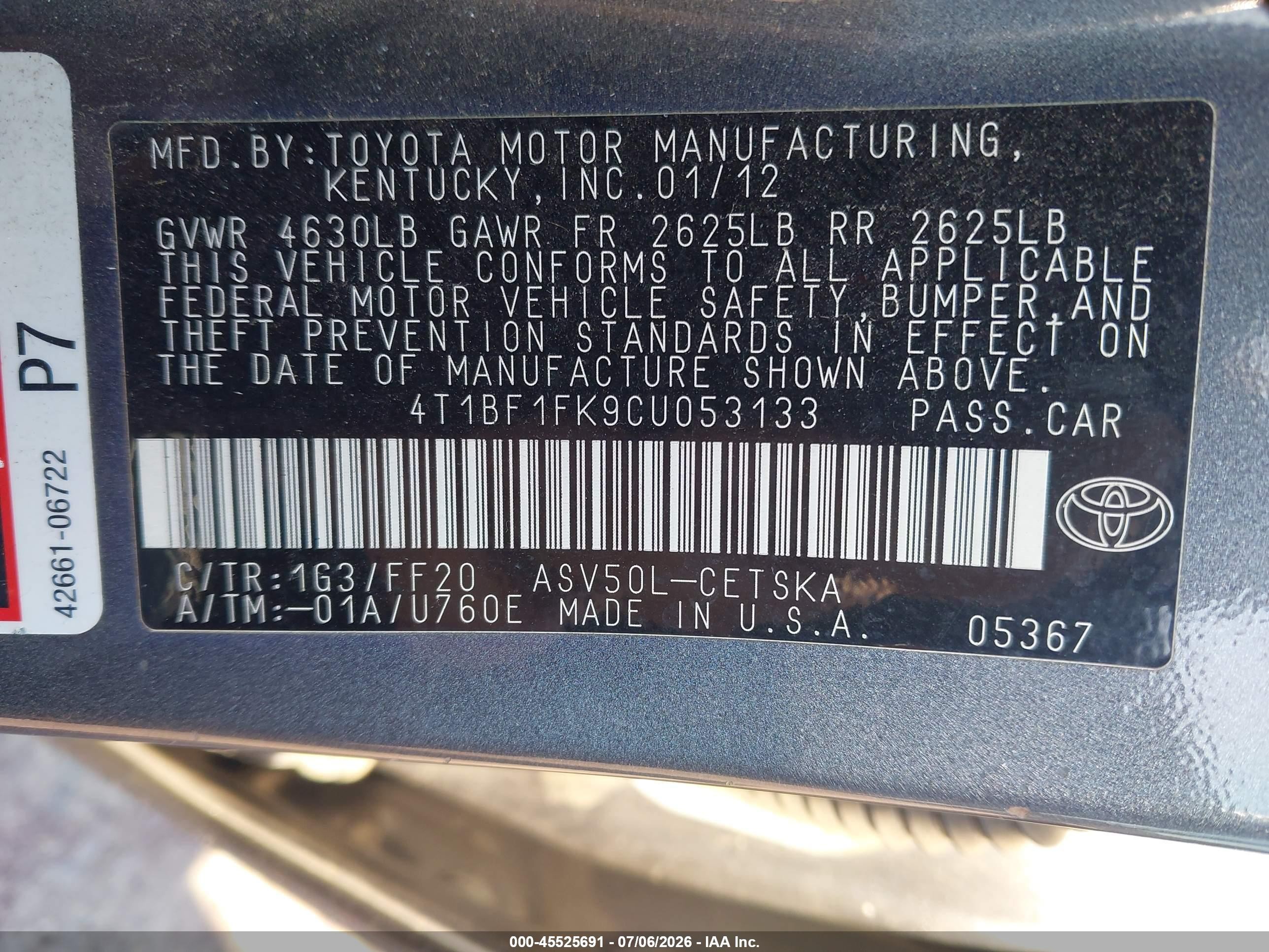 2012 Toyota Camry Se Gray vin: 4T1BF1FK9CU053133