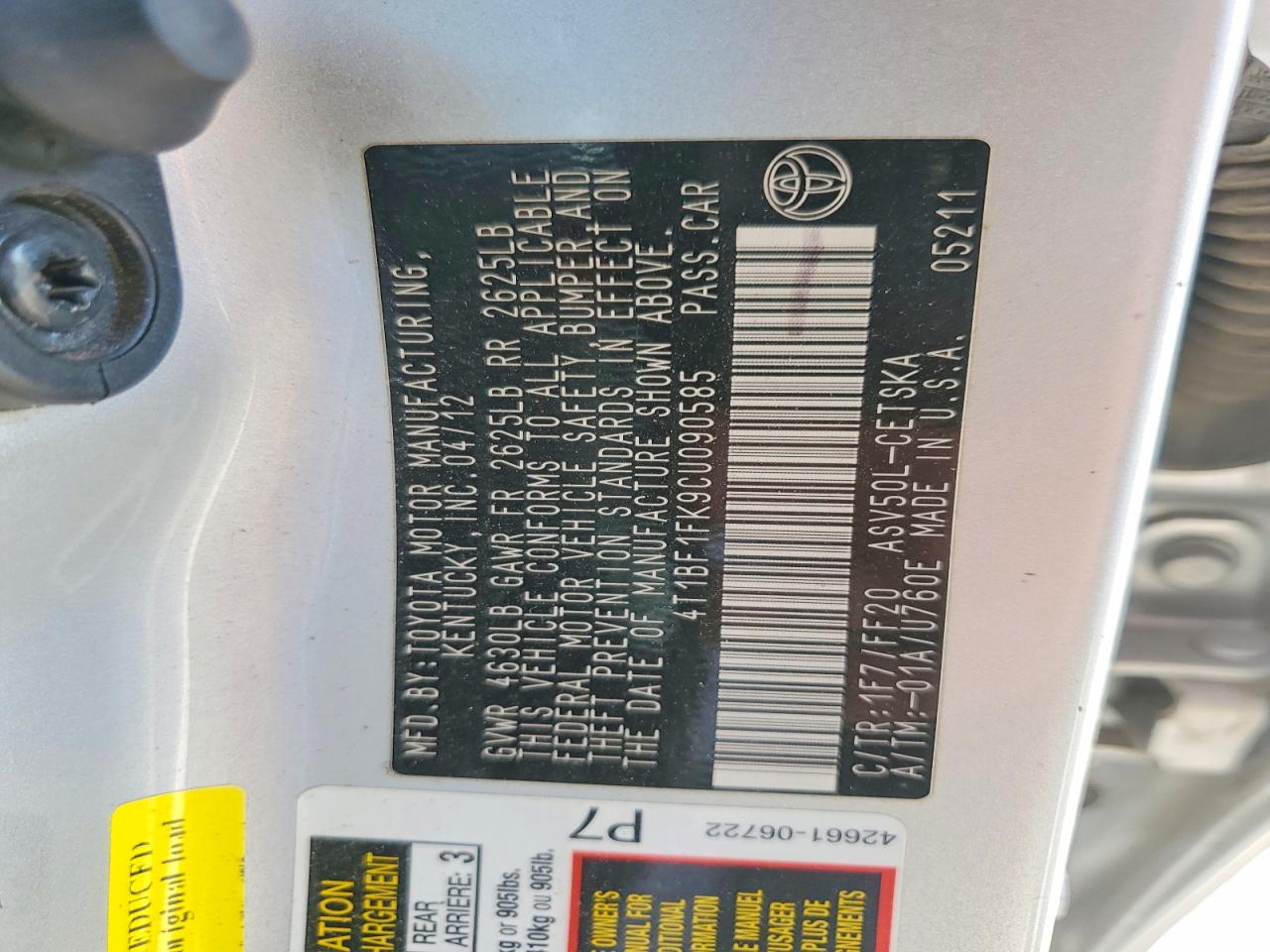 2012 Toyota Camry Se Silver vin: 4T1BF1FK9CU090585