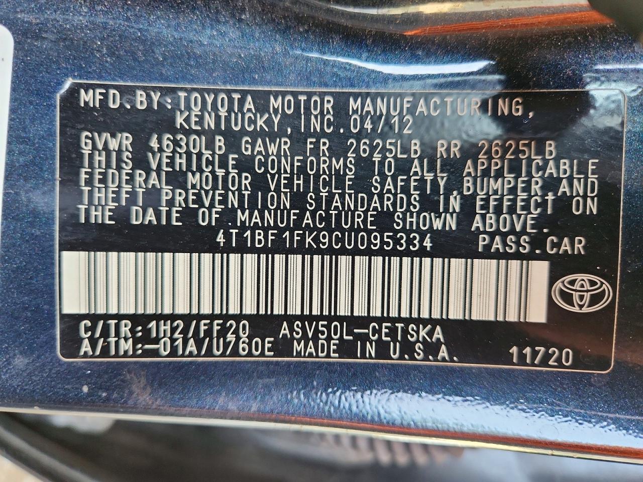 2012 Toyota Camry Se Blue vin: 4T1BF1FK9CU095334
