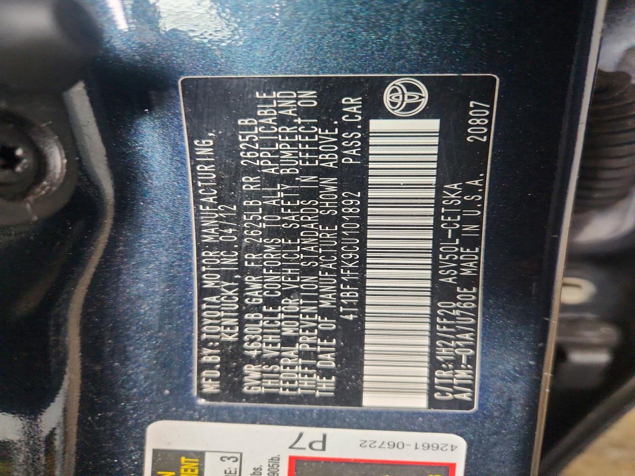 2012 Toyota Camry Se Черный vin: 4T1BF1FK9CU101892