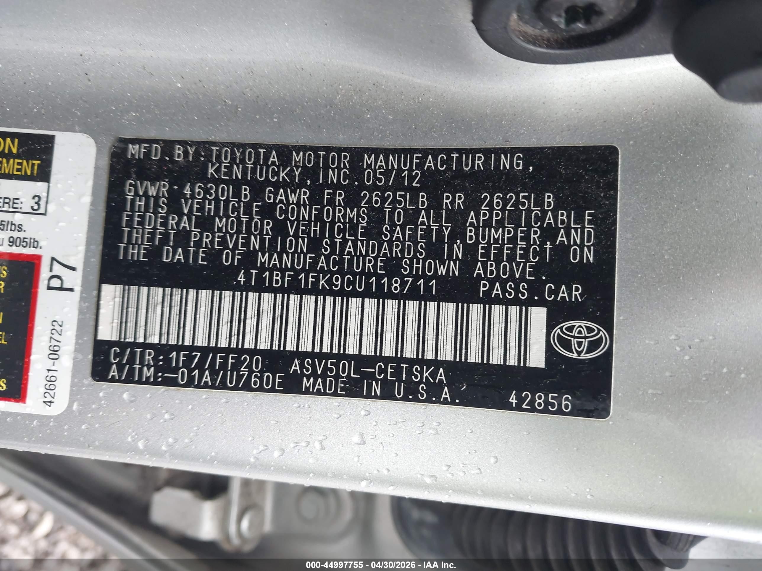 2012 Toyota Camry Se Silver vin: 4T1BF1FK9CU118711