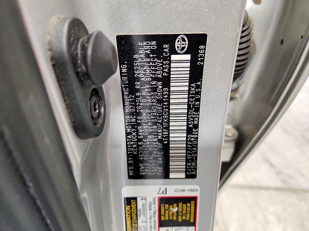 2012 Toyota Camry Se Серебряный vin: 4T1BF1FK9CU141499