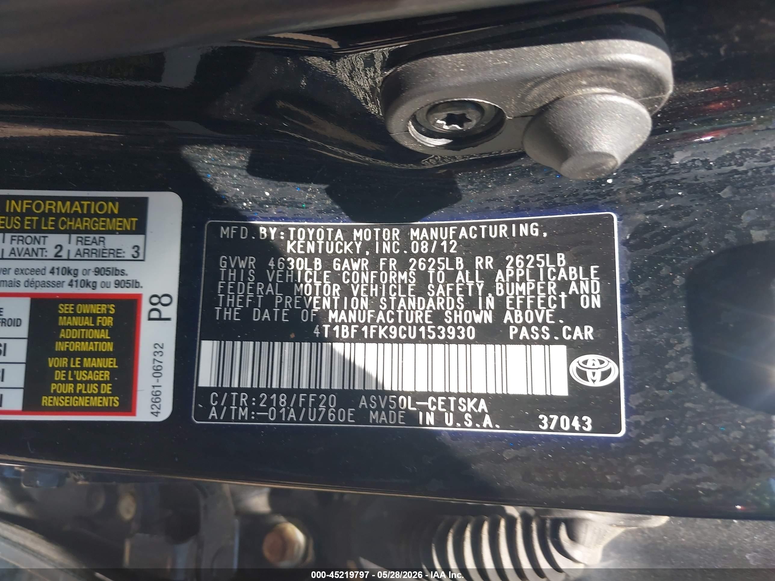 2012 Toyota Camry Se Limited Edition Черный vin: 4T1BF1FK9CU153930