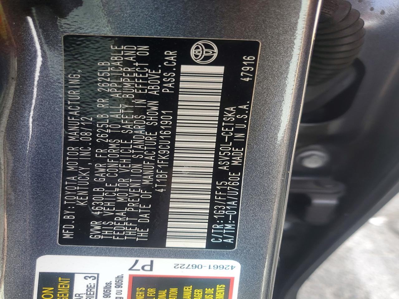 2012 Toyota Camry Se Gray vin: 4T1BF1FK9CU161901