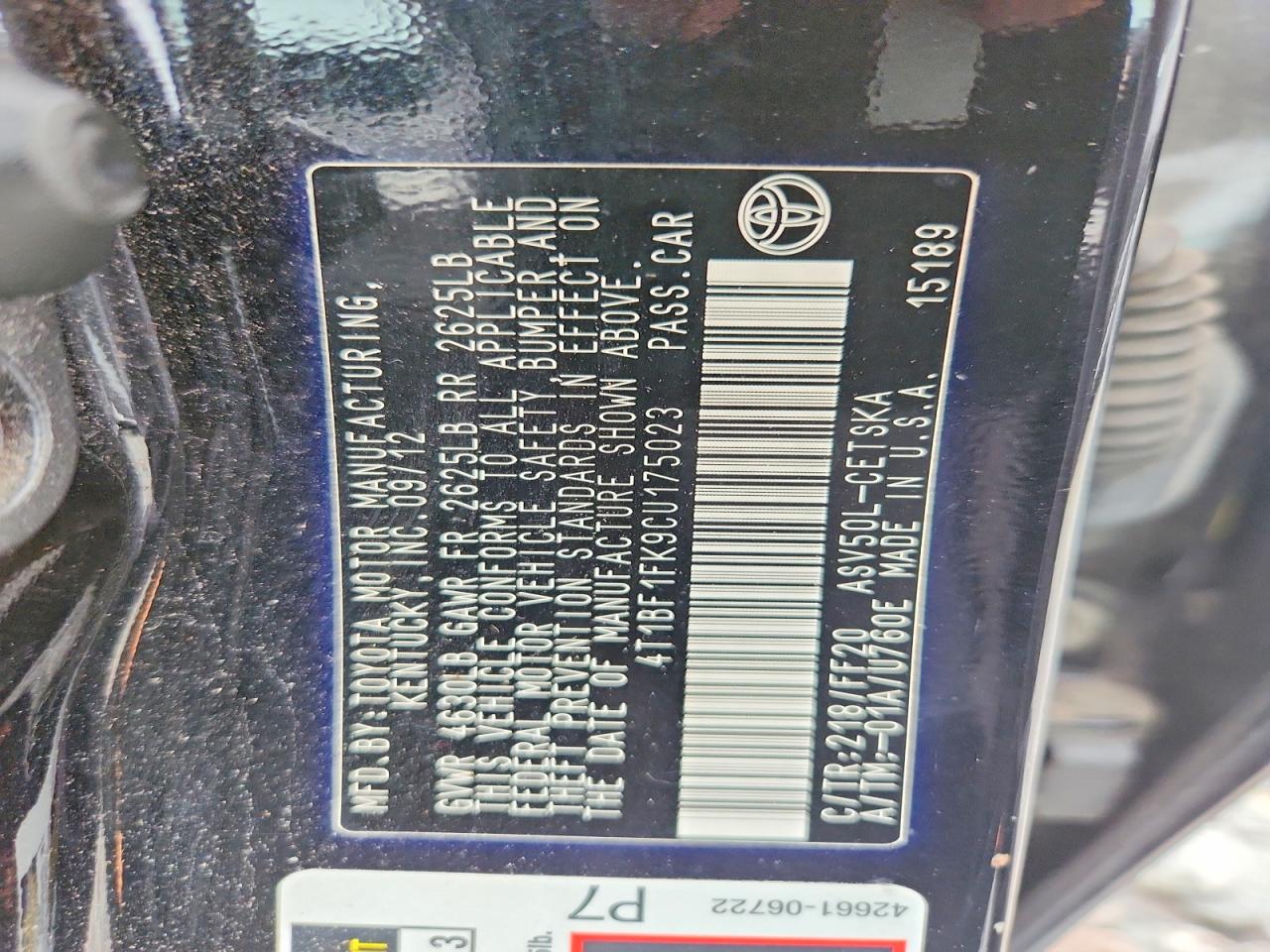 2012 Toyota Camry Se Black vin: 4T1BF1FK9CU175023