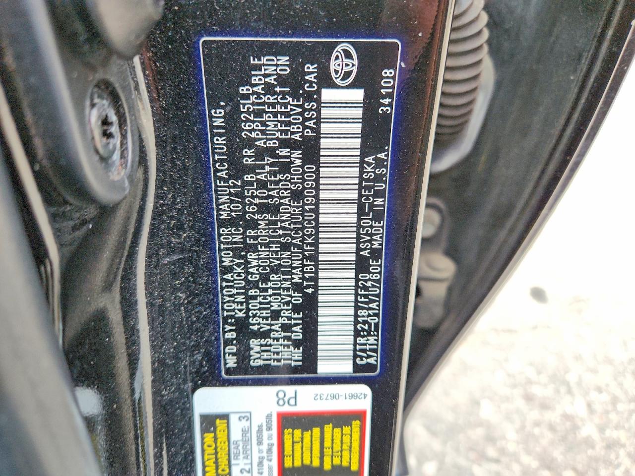 2012 Toyota Camry Se Sport Limited Edition Black vin: 4T1BF1FK9CU190900