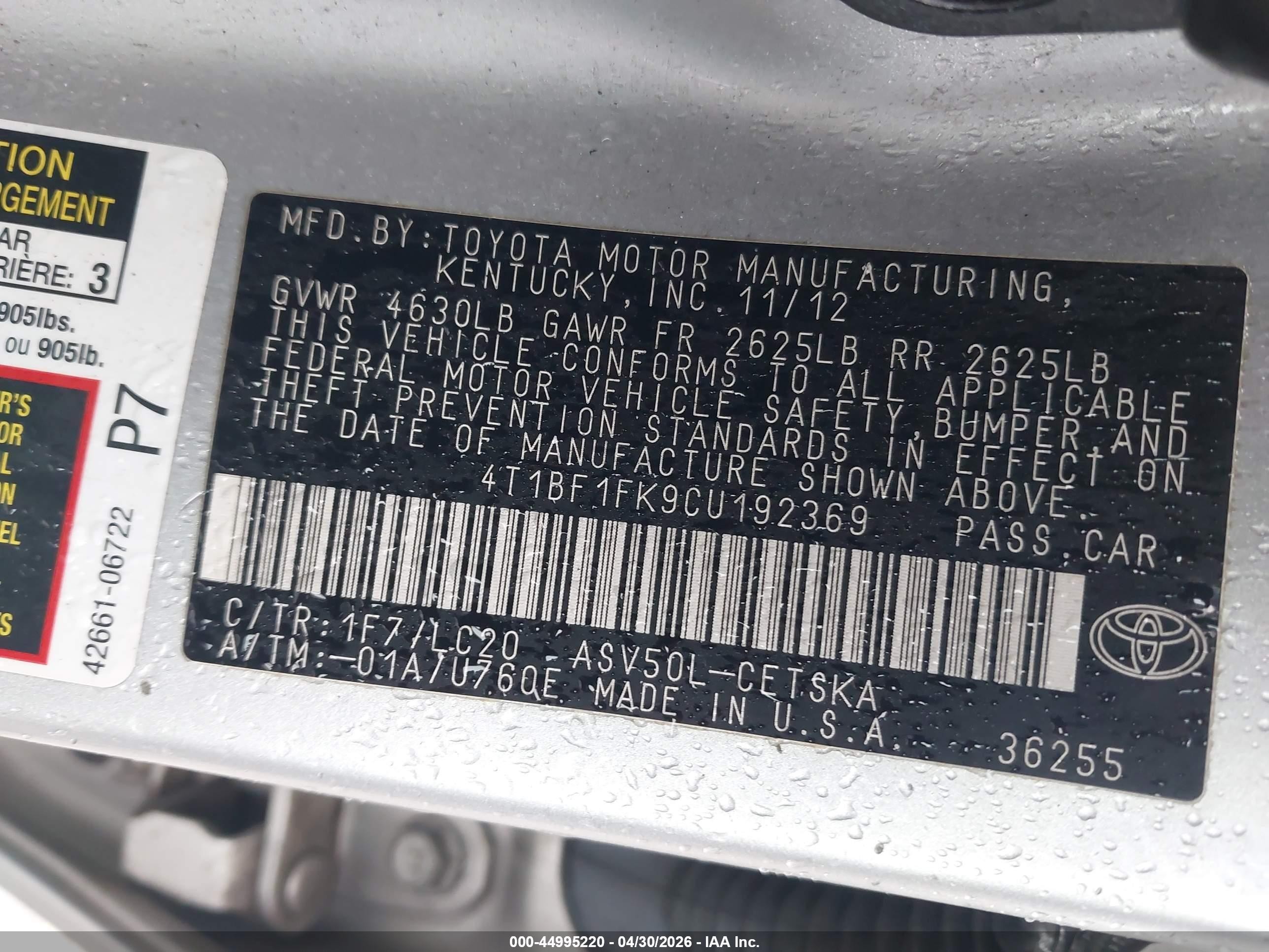 2012 Toyota Camry Se Silver vin: 4T1BF1FK9CU192369