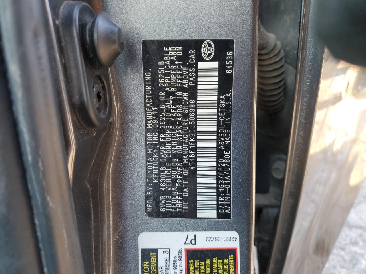 2012 Toyota Camry Se Черный vin: 4T1BF1FK9CU506988