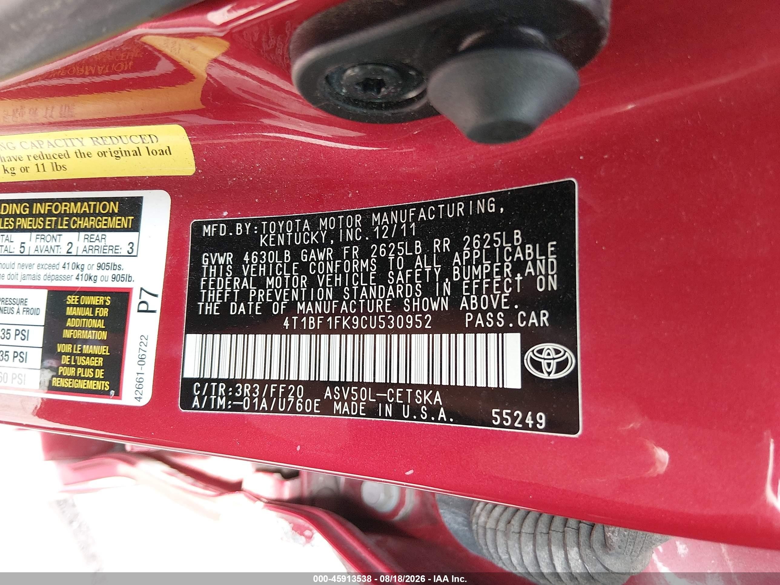 2012 Toyota Camry Se Red vin: 4T1BF1FK9CU530952