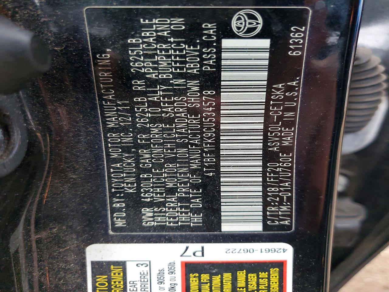 2012 Toyota Camry Se Black vin: 4T1BF1FK9CU534578