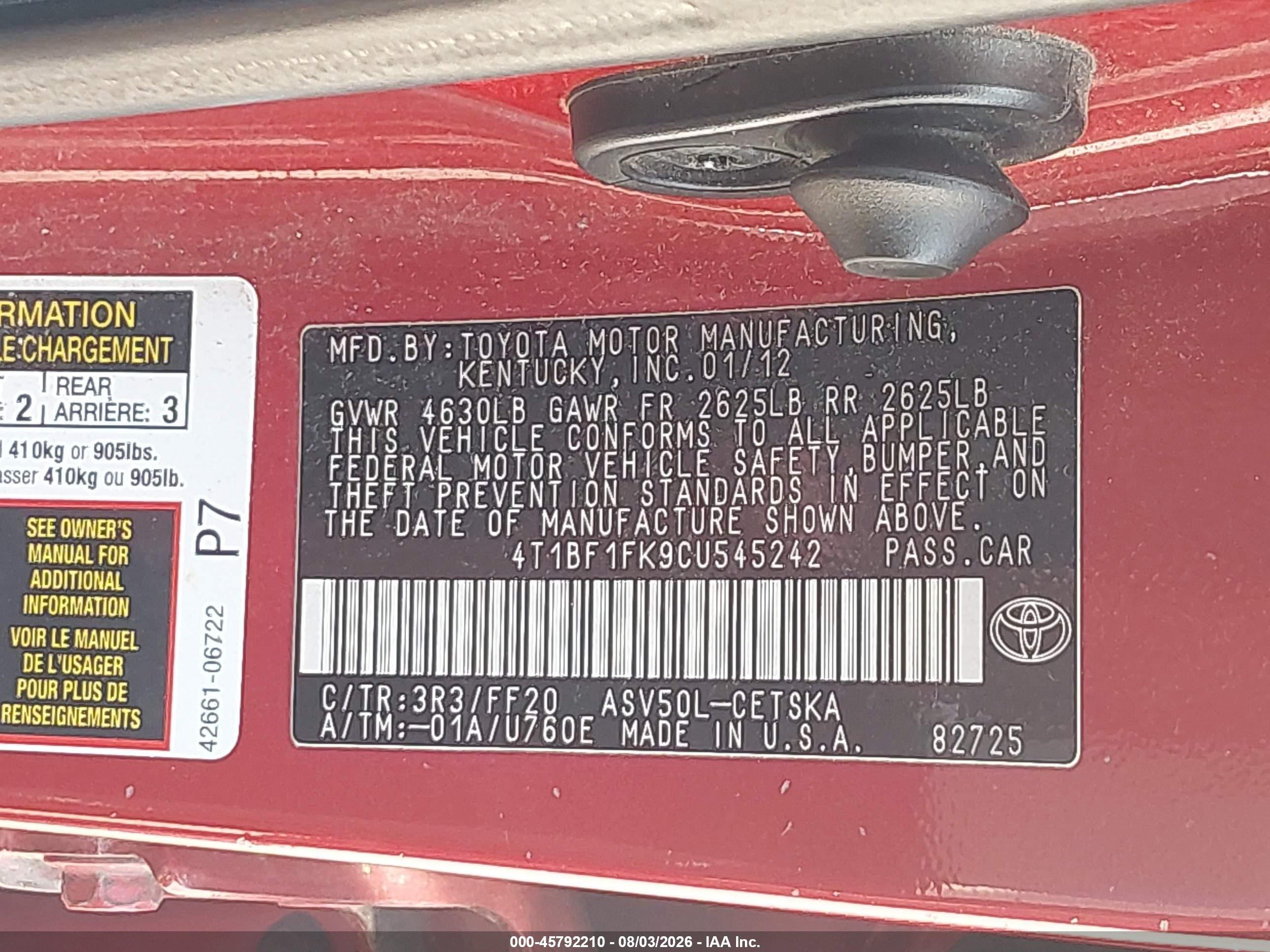 2012 Toyota Camry Se Red vin: 4T1BF1FK9CU545242