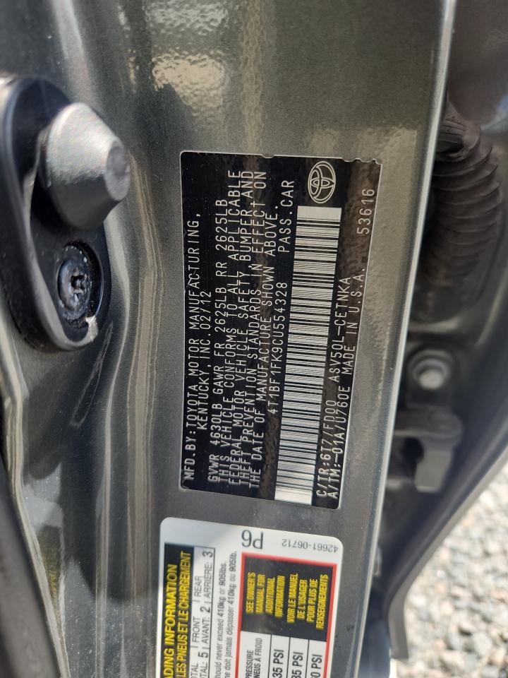 2012 Toyota Camry Le Серый vin: 4T1BF1FK9CU554328
